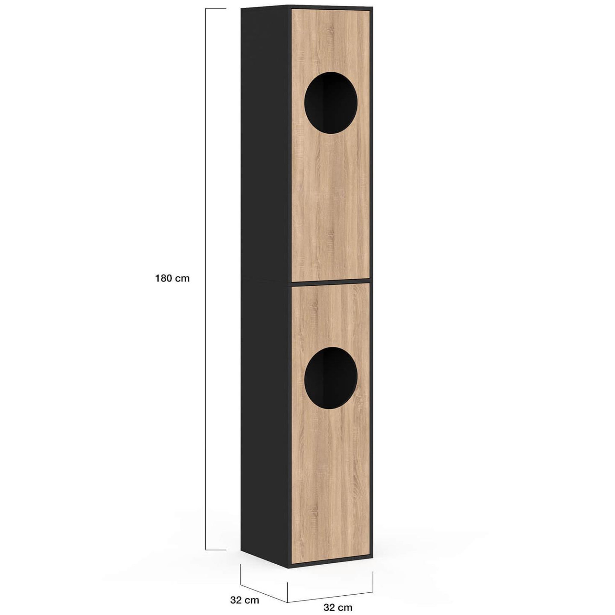 Voir la diapositive 5 : ID MARKET Armoire à linge buanderie, colonne de salle de bain wallis noir et bois façon hêtre