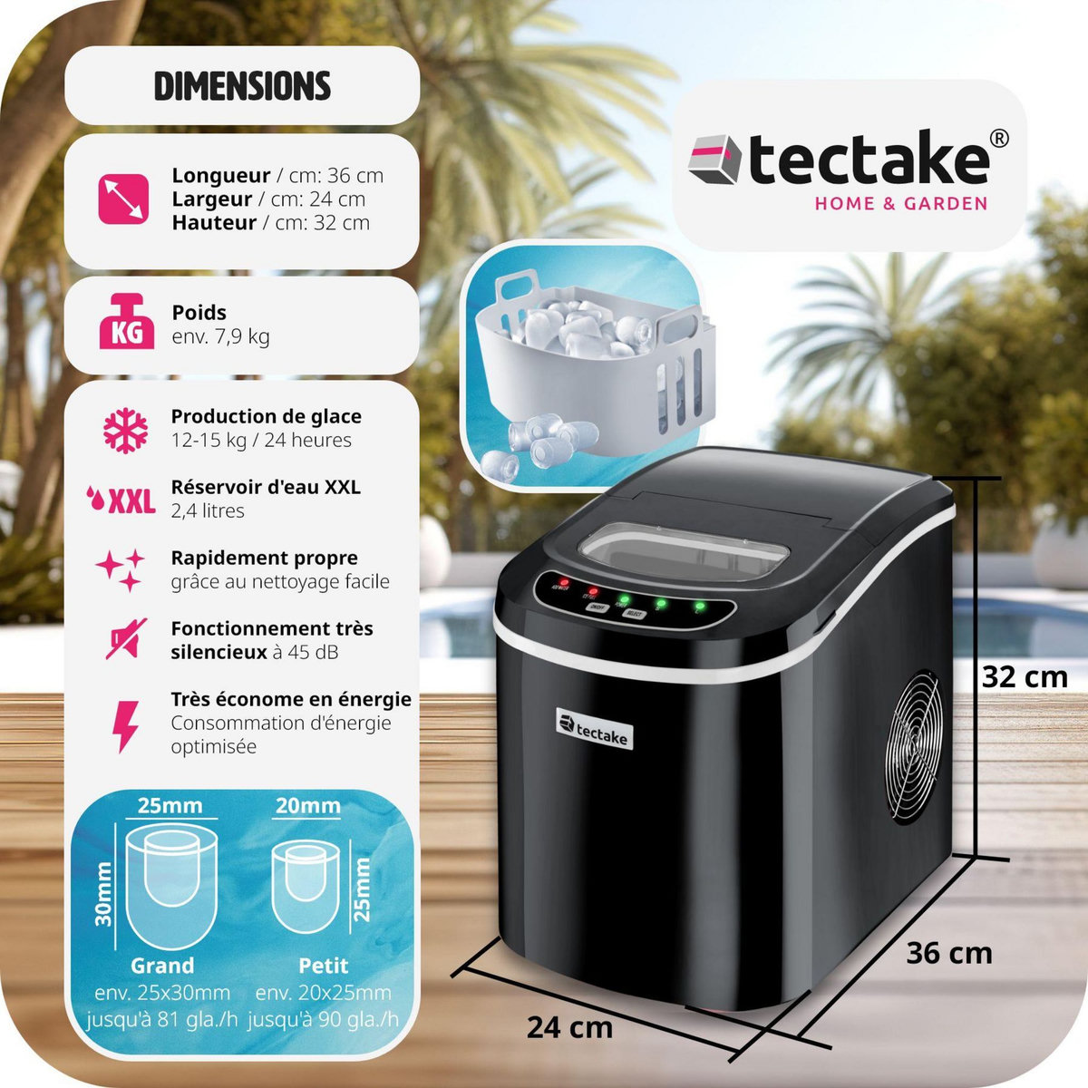 tectake Machine à glaçons 2,4 L réservoir d'eau noir