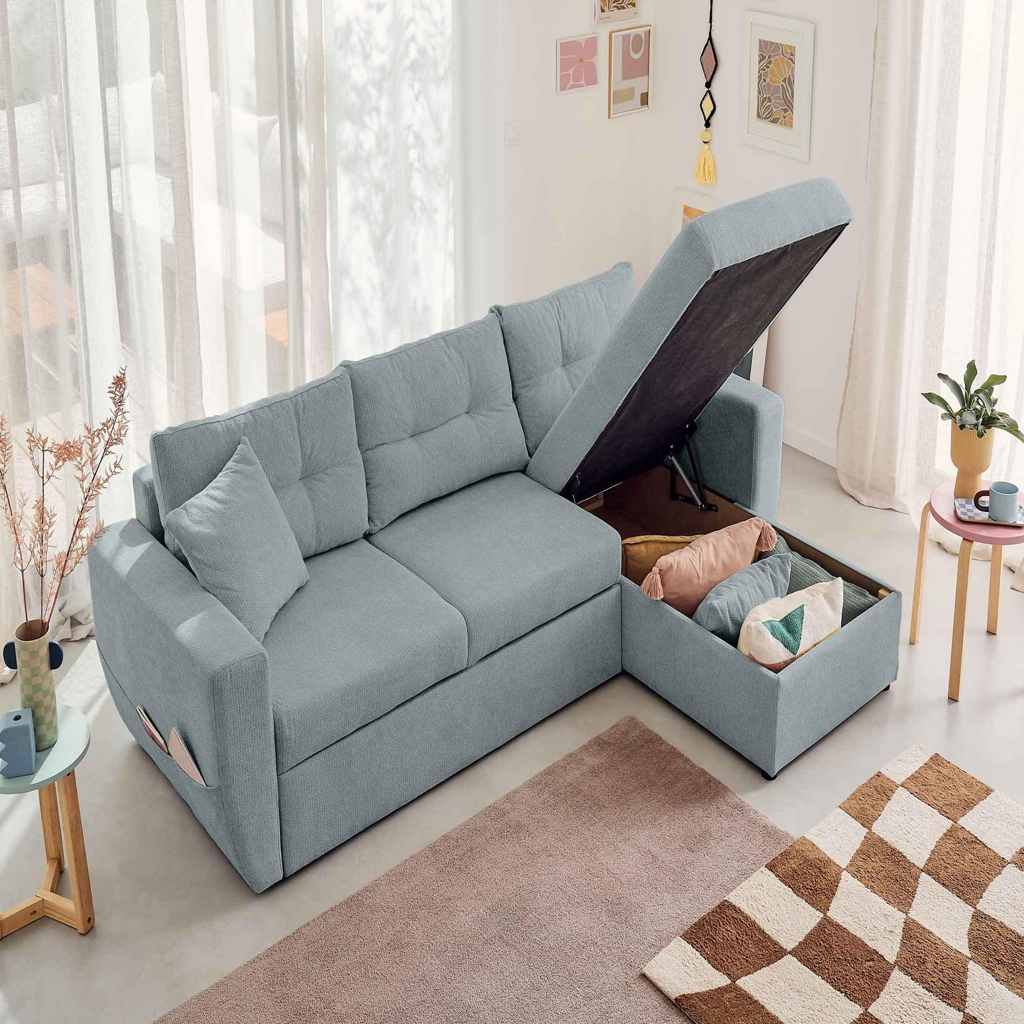 Voir la diapositive 3 : BEST MOBILIER Astoria - canapé d'angle réversible 4 places - convertible avec coffre - en tissu texturé