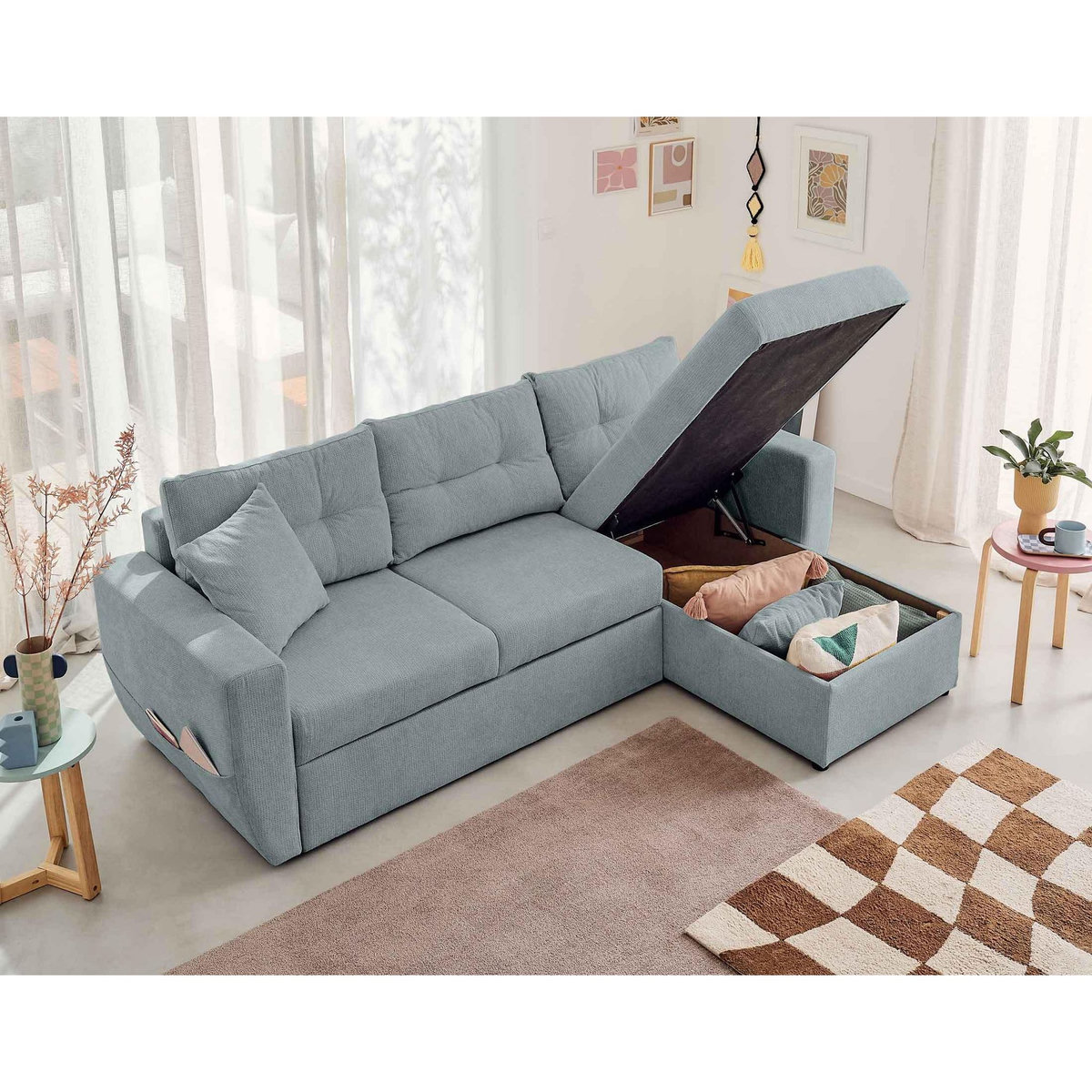 BEST MOBILIER Astoria - canapé d'angle réversible 4 places - convertible avec coffre - en tissu texturé