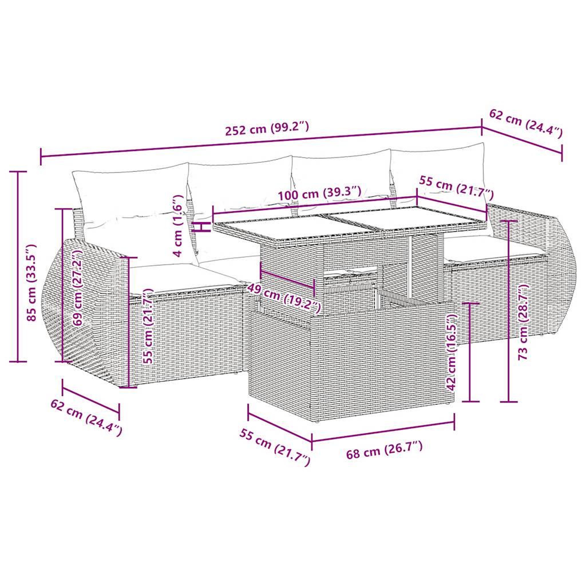 Voir la diapositive 6 : VIDAXL Salon de jardin avec coussins 5 pcs beige resine tressee