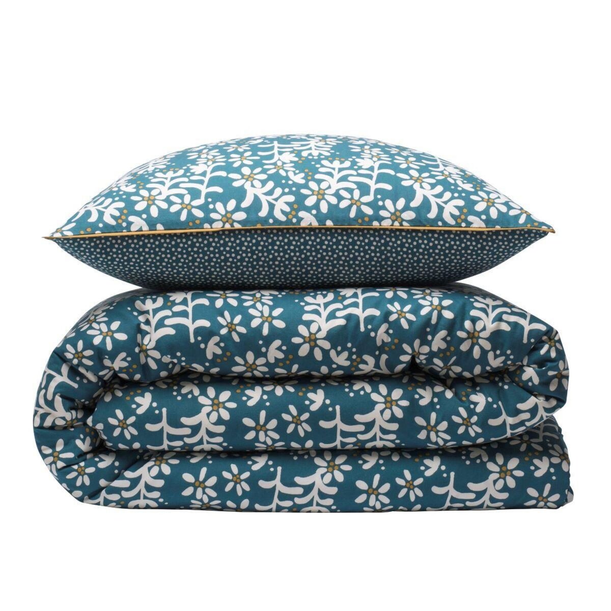 FUTURE HOME Parure de lit 2 personnes floral réversible à pois