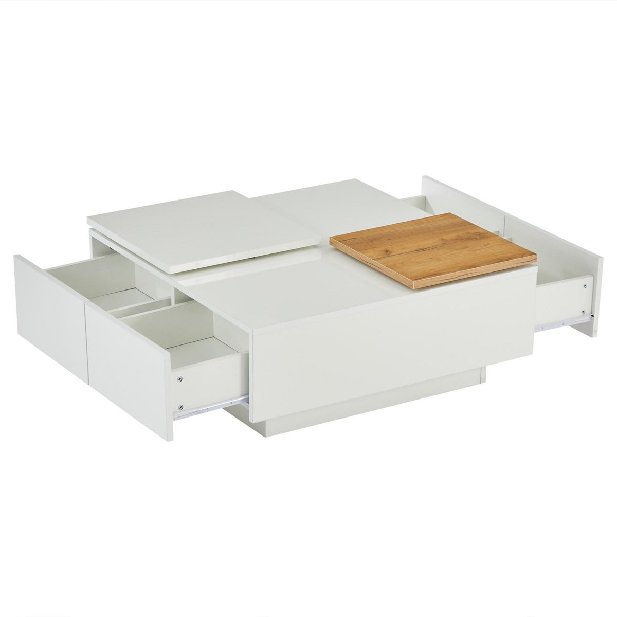MERAX Table Basse Carrée Avec 4 Tiroirs Et 2 Plateaux Coulissants Blanc