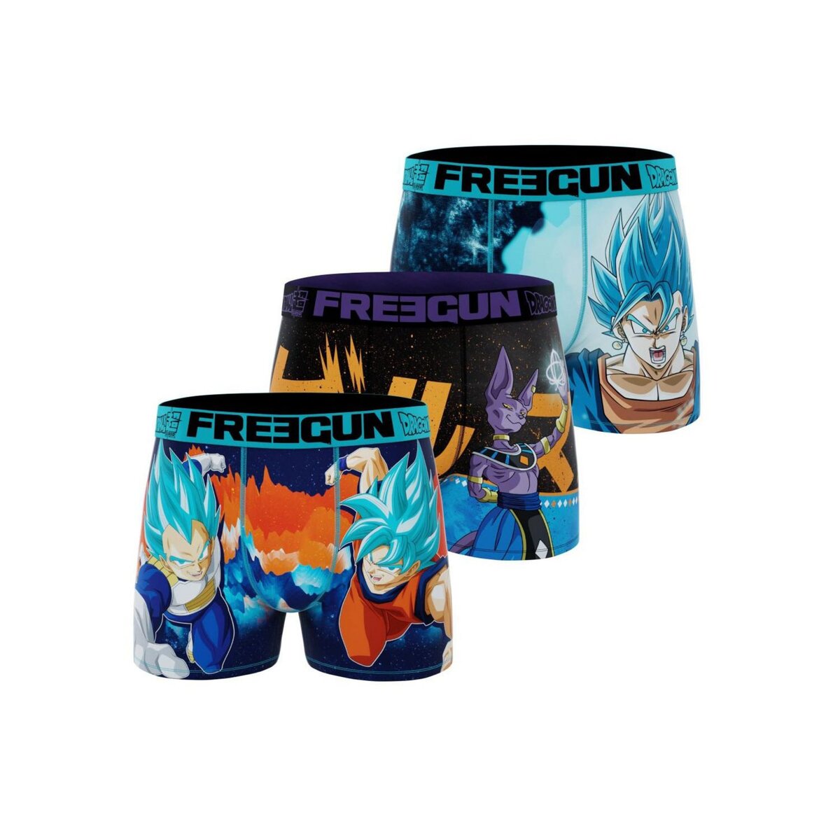 FREEGUN Lot de 3 boxers enfant Dragon Ball Beerus Goku Vegeta Vegeto