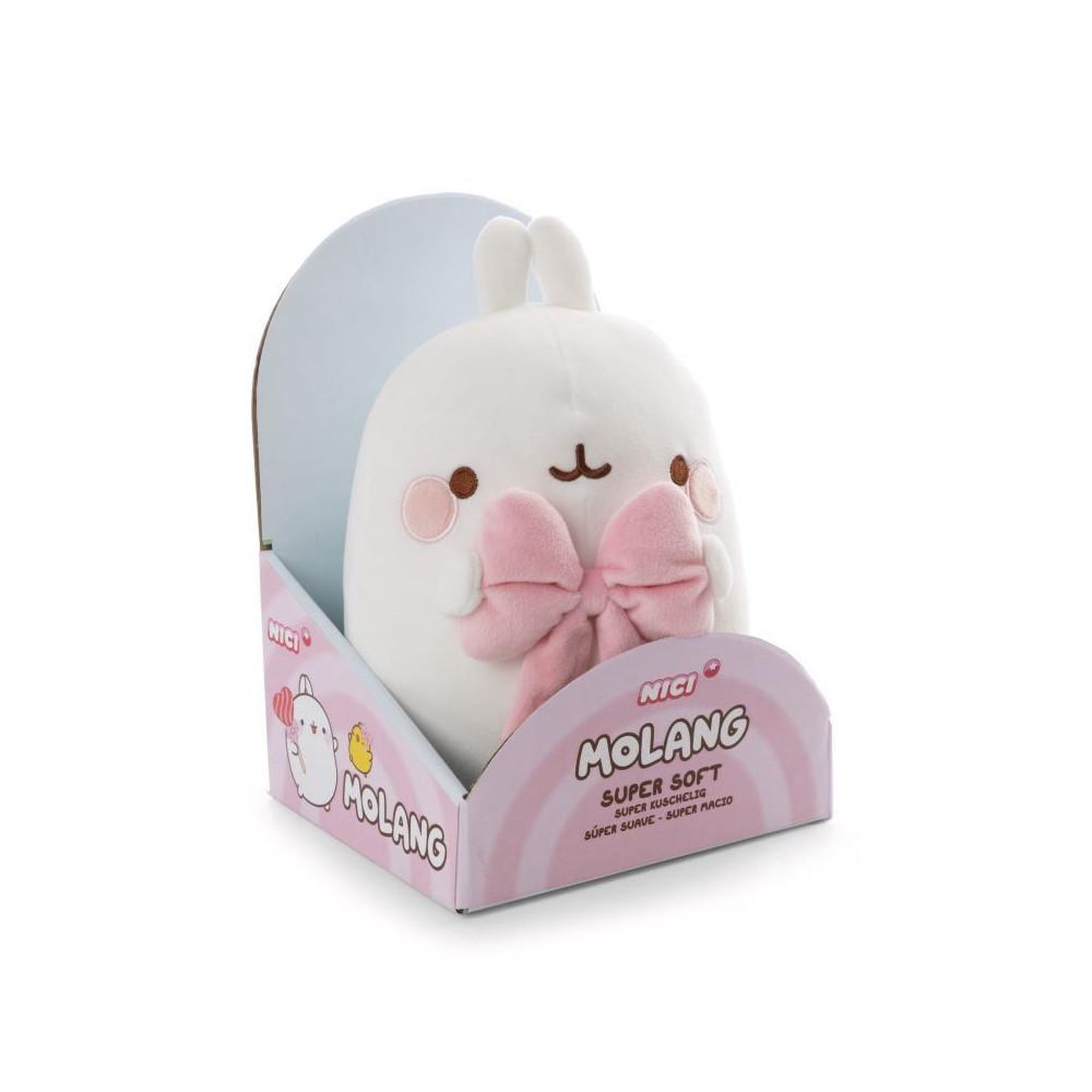 Nici Peluche lapin molang rose et blanche avec grand nœud rose, 24 cm