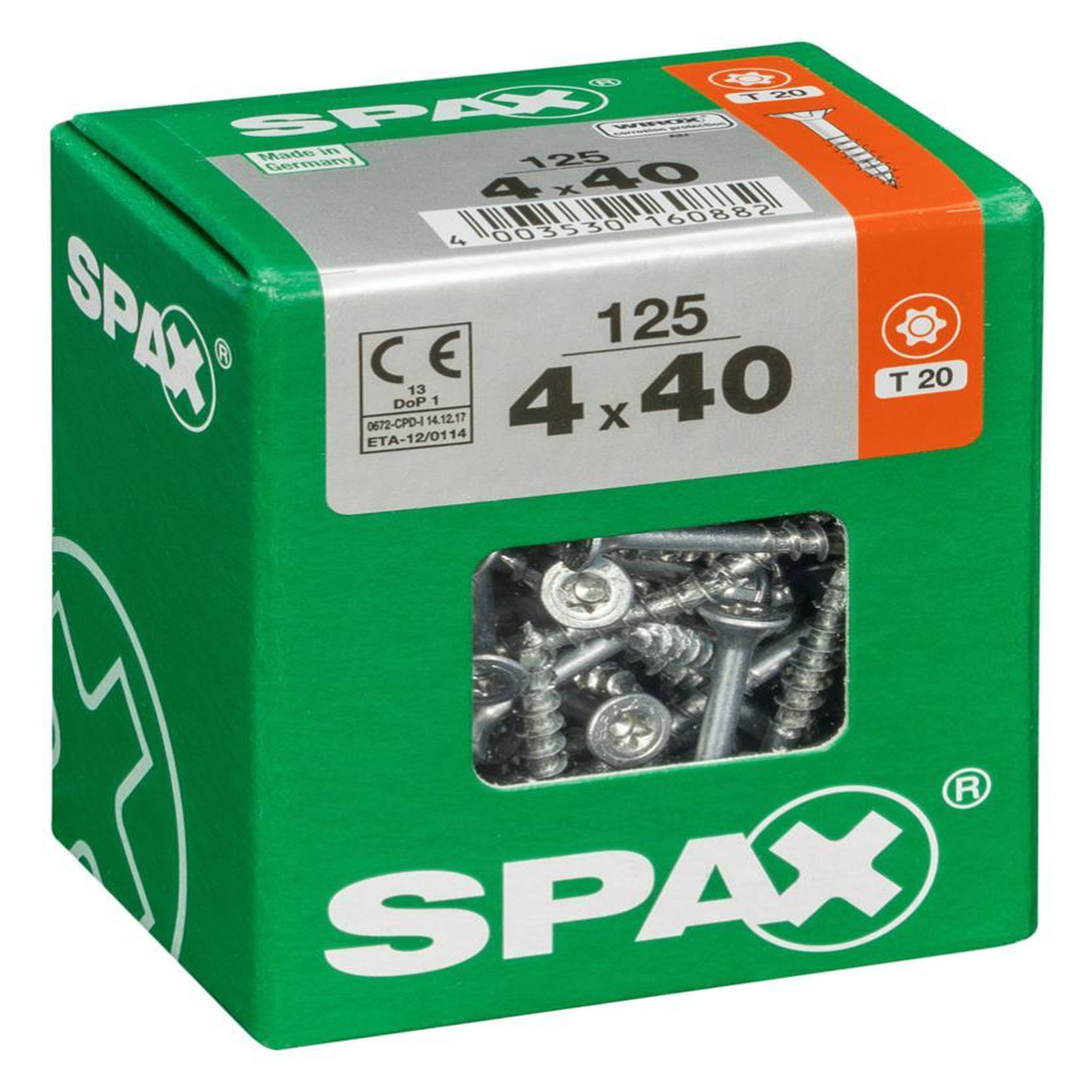CENTRALE BRICO Lot de 125 vis acier tête fraisée torx SPAX, Diam.4 mm x L.40 mm