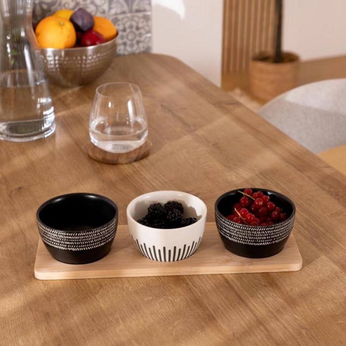 SECRET DE GOURMET Service Apéritif 4 Pièces  Ethnique  32cm Noir & Blanc