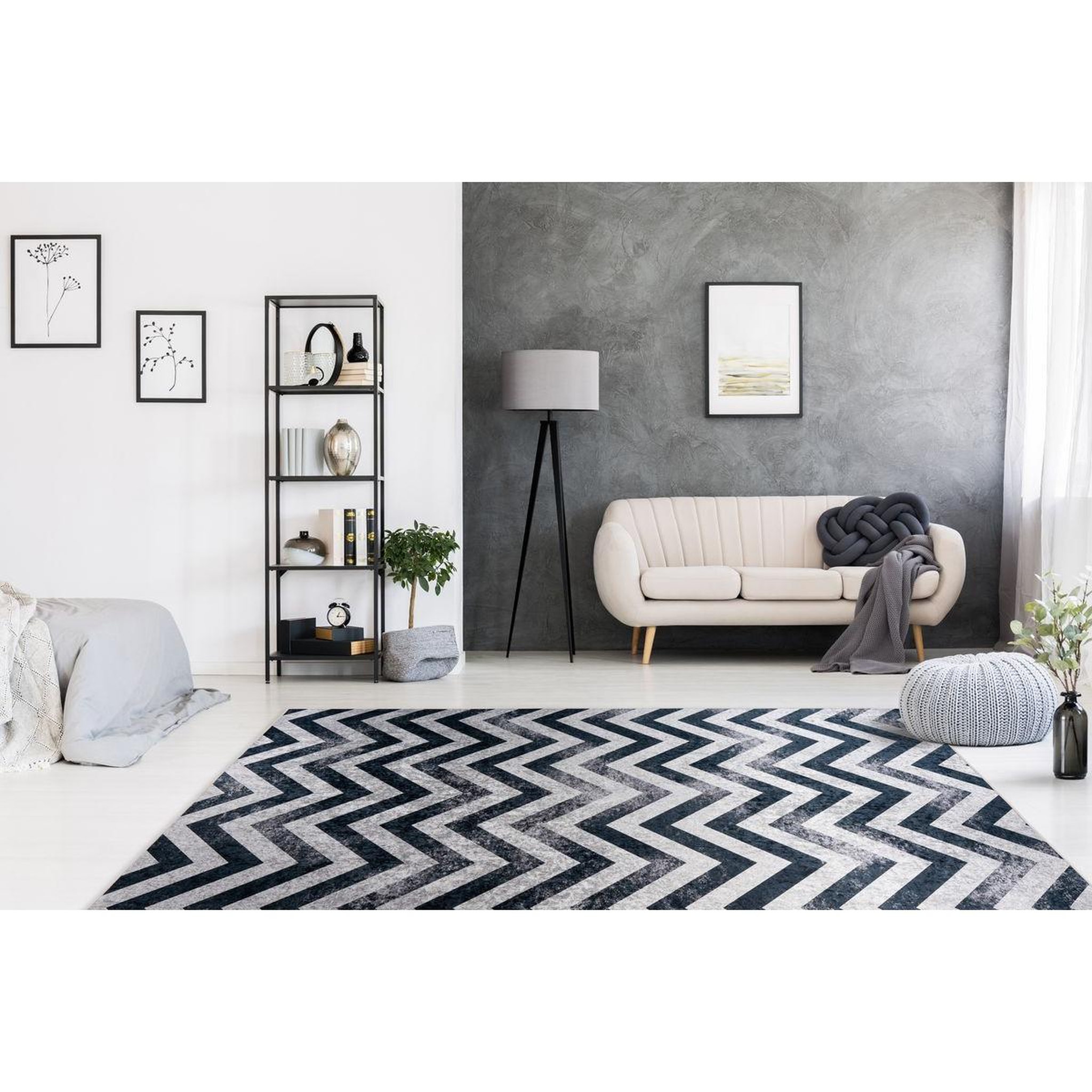 Voir la diapositive 4 : Paris Prix Tapis Imprimé à Poils Courts  Sally  Noir & Gris