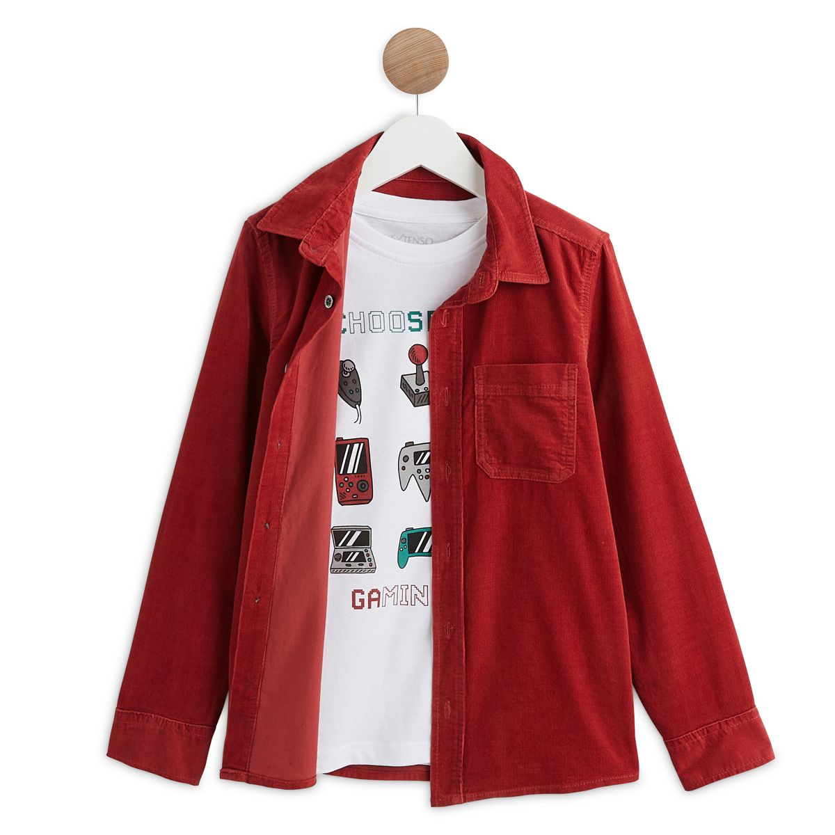 IN EXTENSO Ensemble chemise velours + t-shirt manches courtes gaming garçon