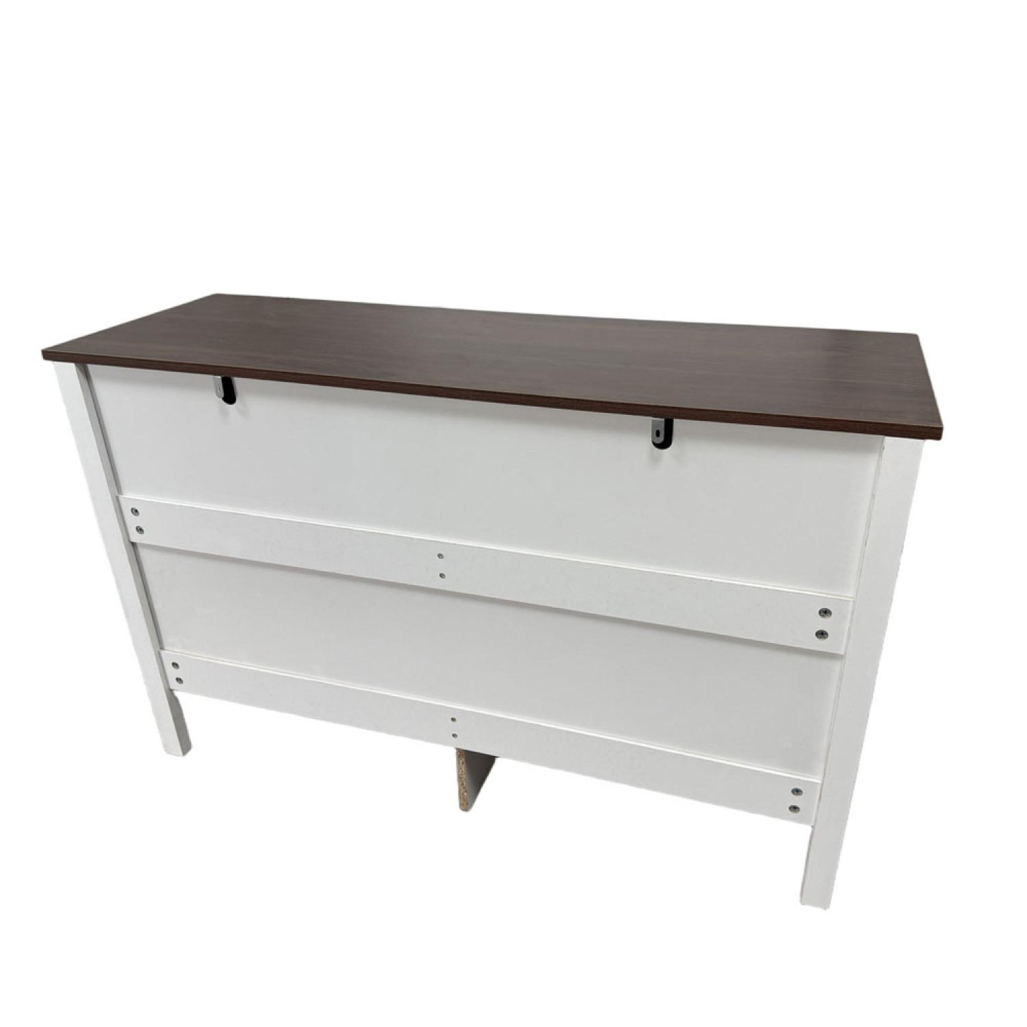 Voir la diapositive 5 : CONCEPT USINE Commode 6 tiroirs blanc rainuré et bois 120cm brix