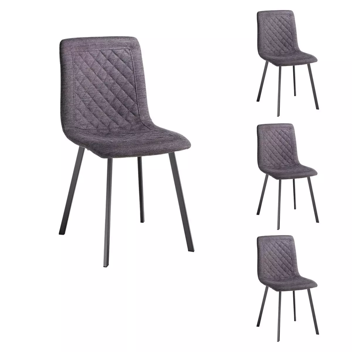 IDIMEX Lot de 4 chaises TREVISO avec revêtement en tissu et structure en métal noir, chaise de salle à manger coloris gris