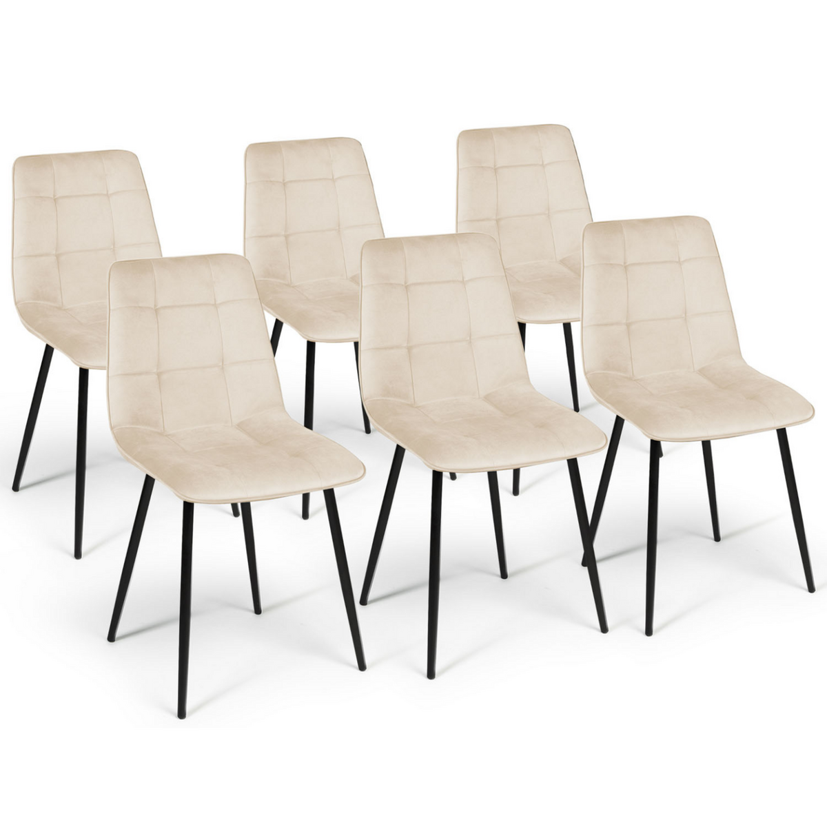 ID MARKET Lot de 6 chaises MILA en velours beige pour salle à manger