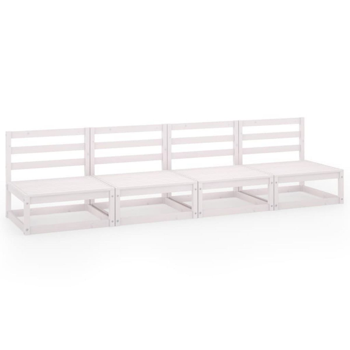VIDAXL Canape a 4 places de jardin Blanc Bois de pin solide