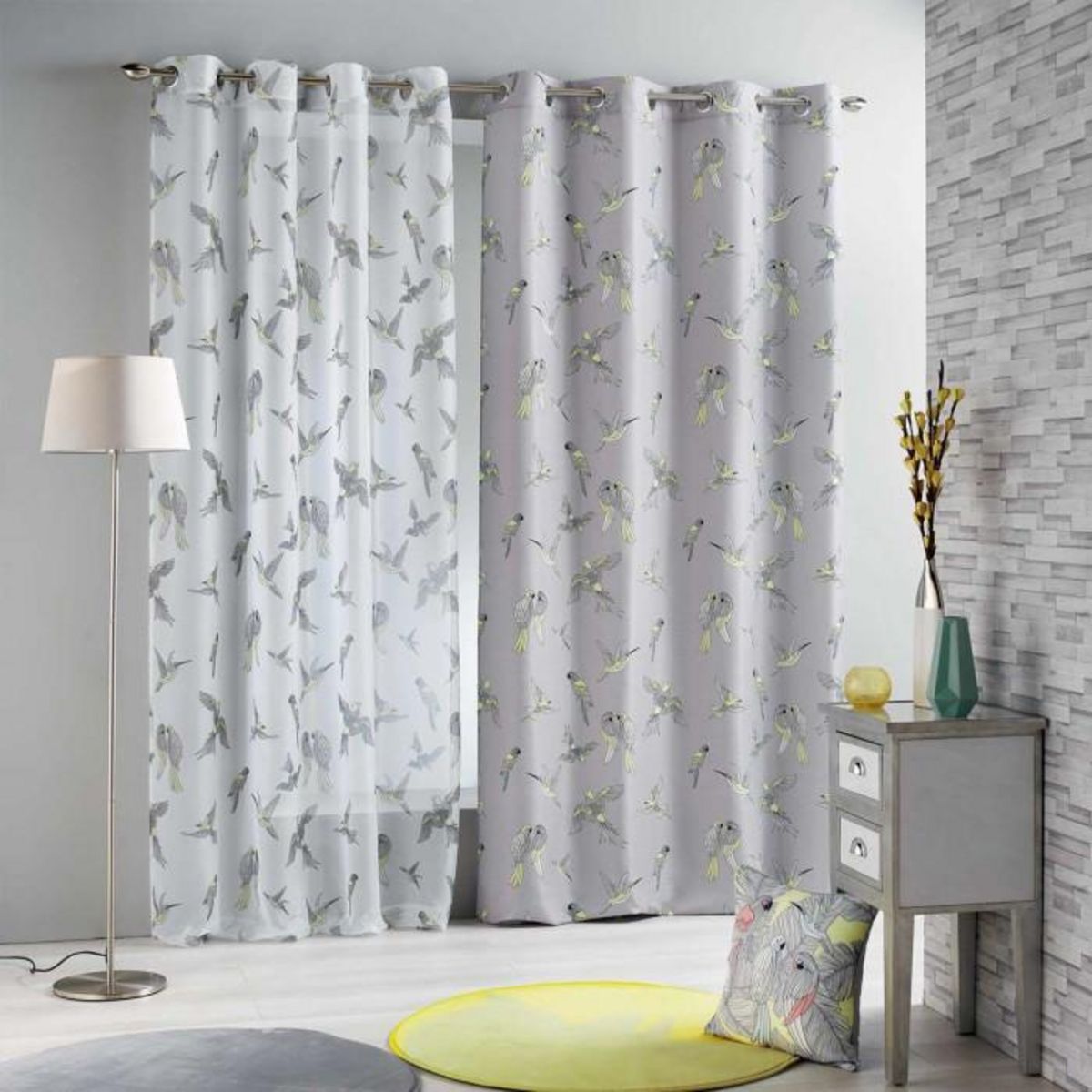 Paris Prix Rideau Voilage à Œillets  Envolée Chic  140x240cm Jaune