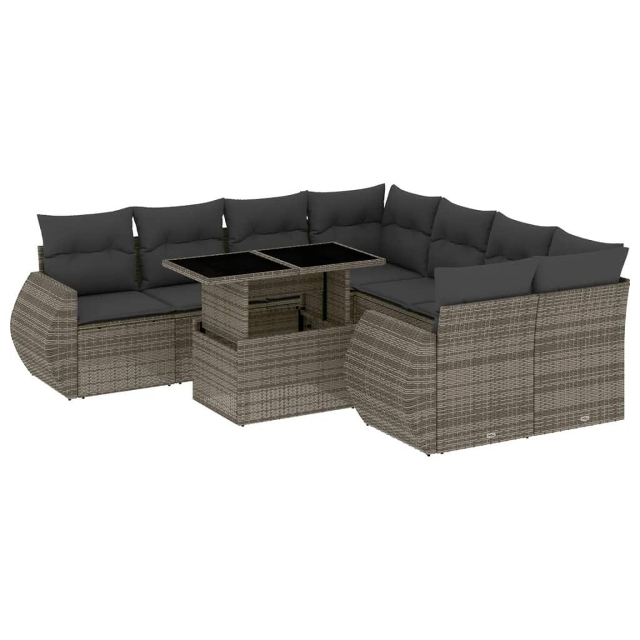 Voir la diapositive 2 : VIDAXL Salon de jardin 9 pcs avec coussins gris resine tressee