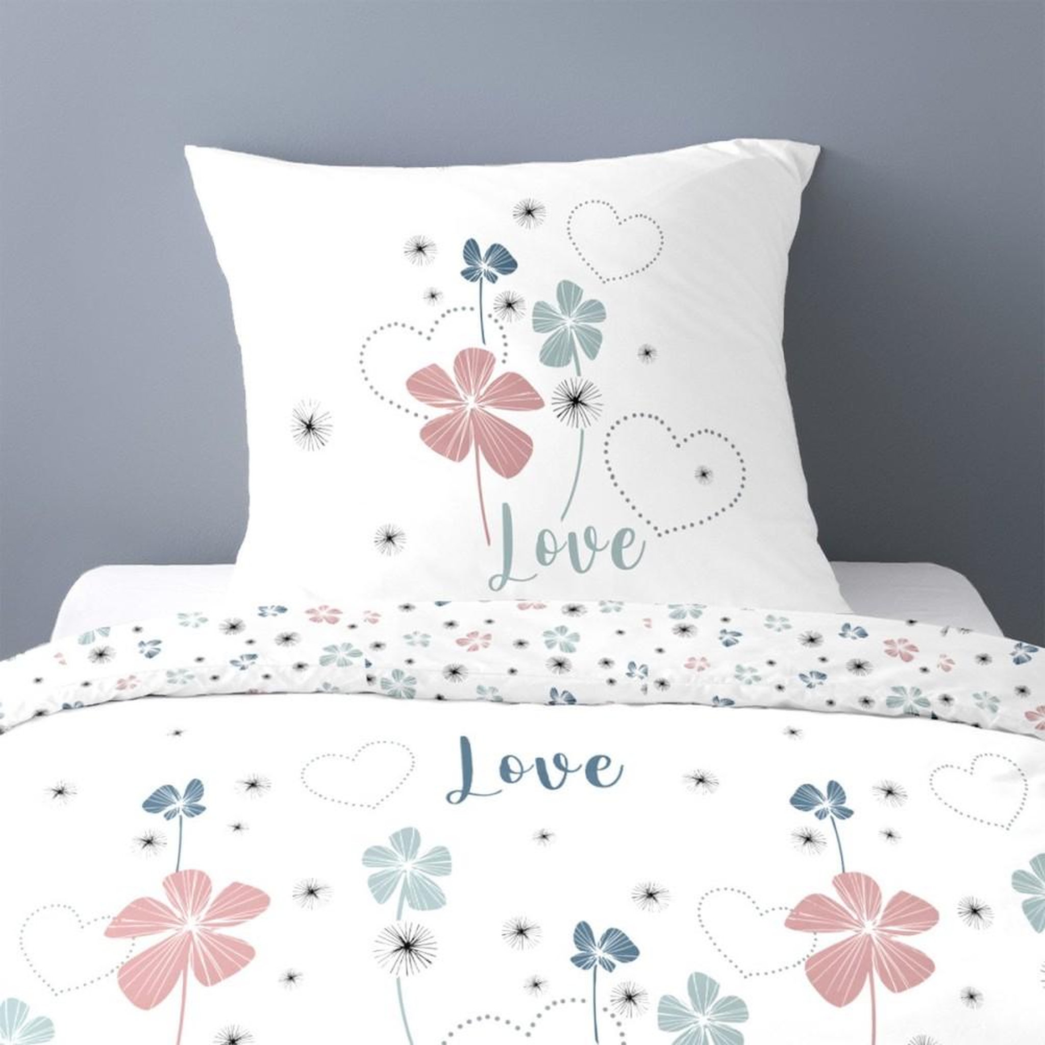 Voir la diapositive 2 : Dourev Housse de couette 140x200 Love Tiana + taie polycoton