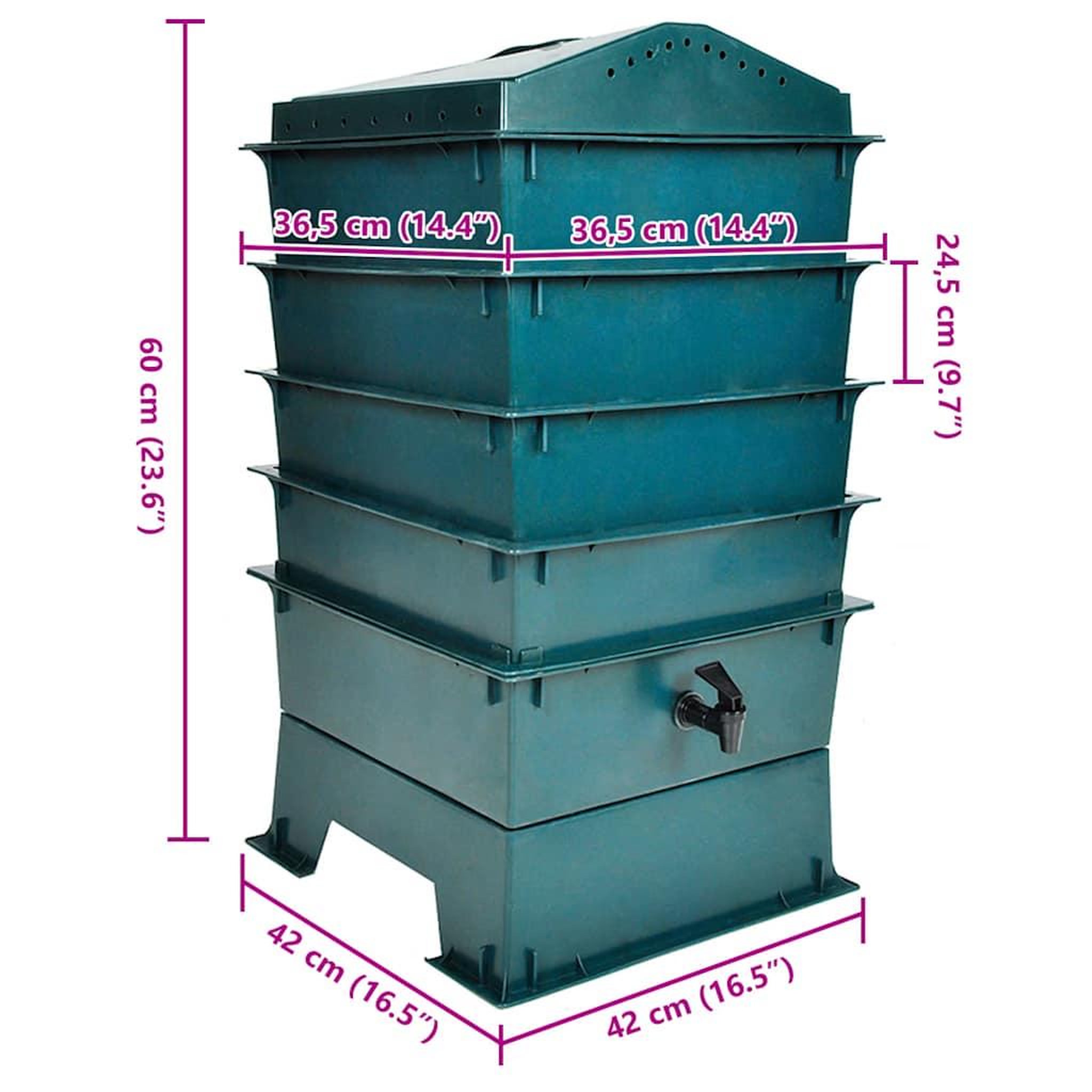 Voir la diapositive 5 : VIDAXL Lombricomposteur 4 plateaux 42 x 42 x 60 cm