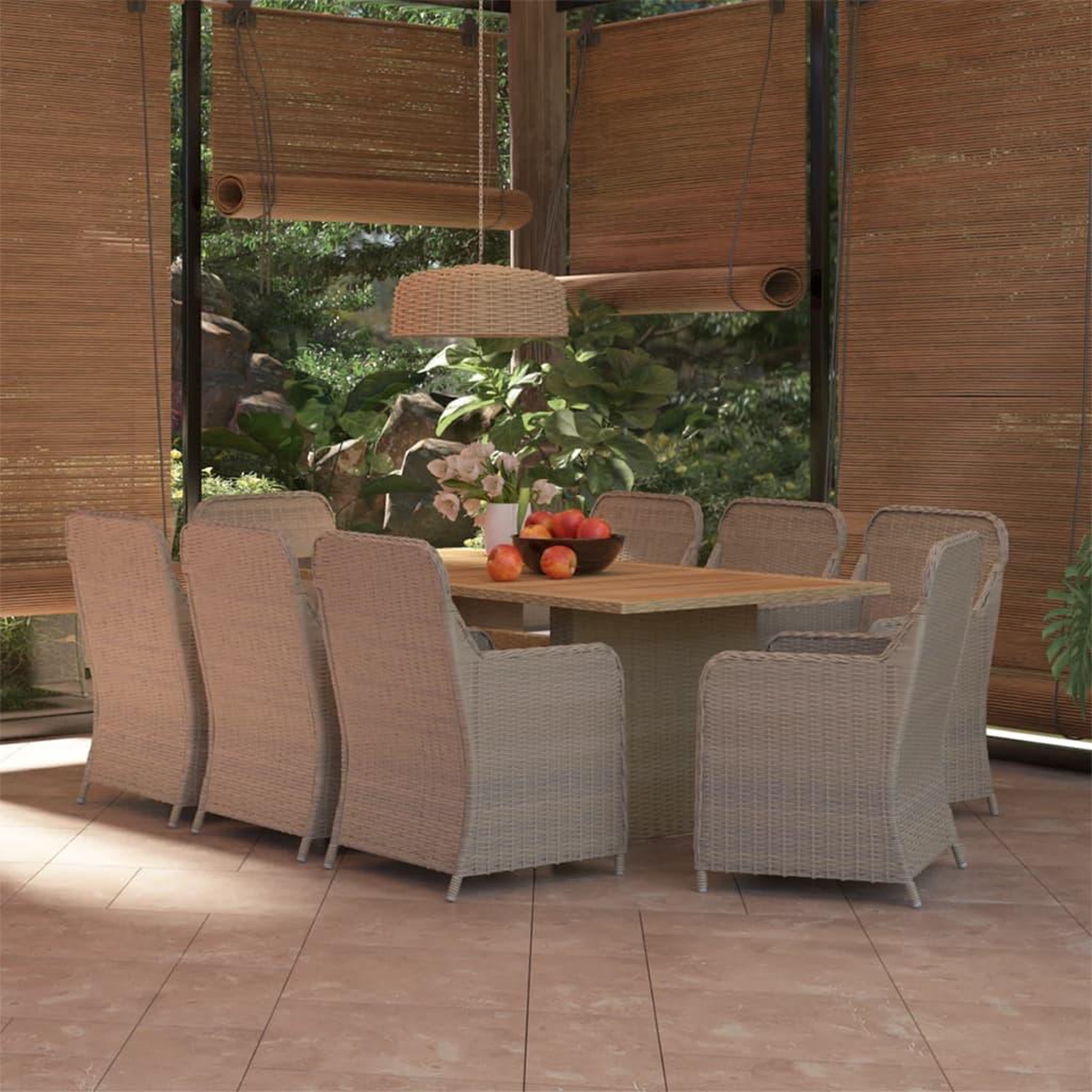 Voir la diapositive 1 : VIDAXL Ensemble a manger de jardin 9 pcs Resine tressee Marron