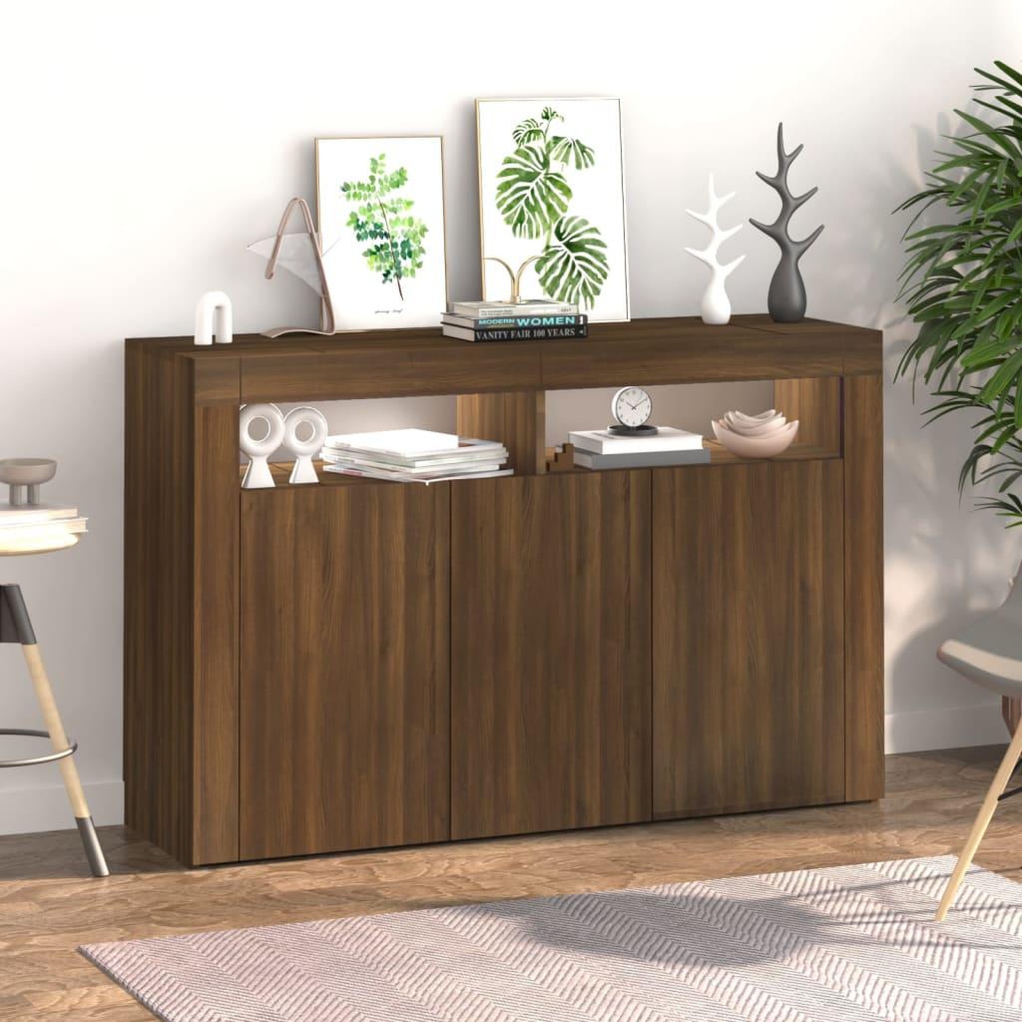 Voir la diapositive 5 : VIDAXL Buffet avec lumieres LED chene marron 115,5x30x75 cm