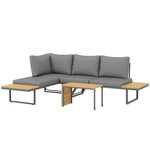 OUTSUNNY Ensemble salon de jardin 4 places modulable réglable avec table basse acier gris bois d'acacia verni