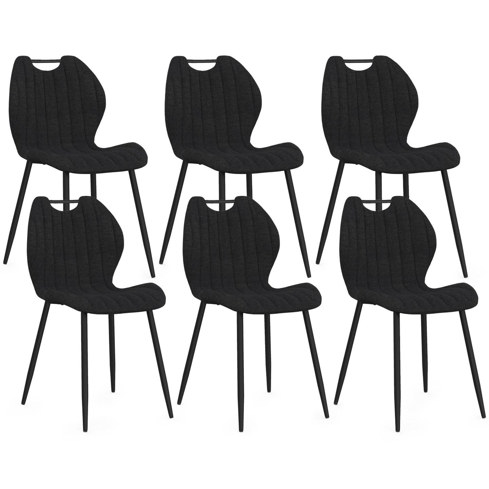 ID MARKET Lot de 6 chaises pio avec poignée en tissu éponge noir