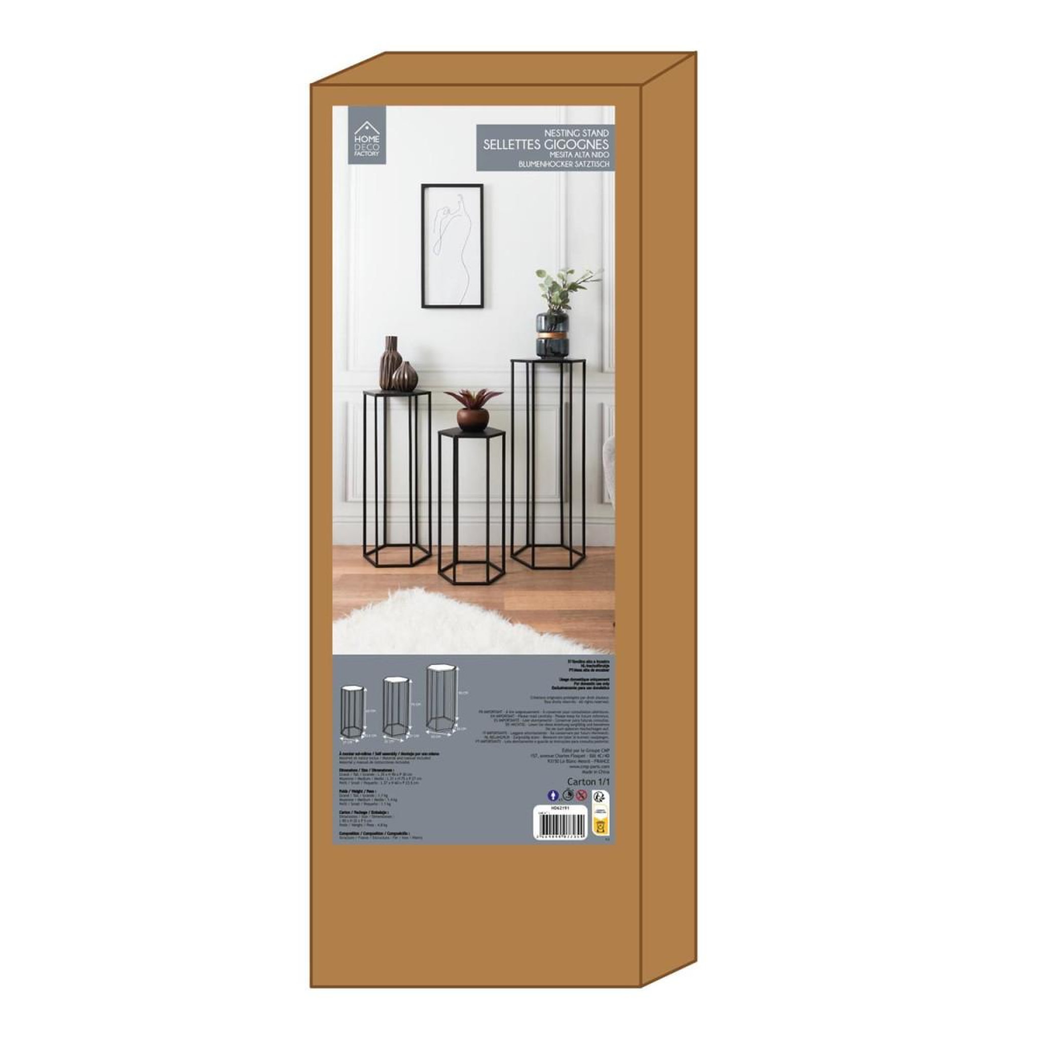 Voir la diapositive 4 : The Home Deco Factory Lot de 3 Sellettes Gigognes  Métal  90cm Noir