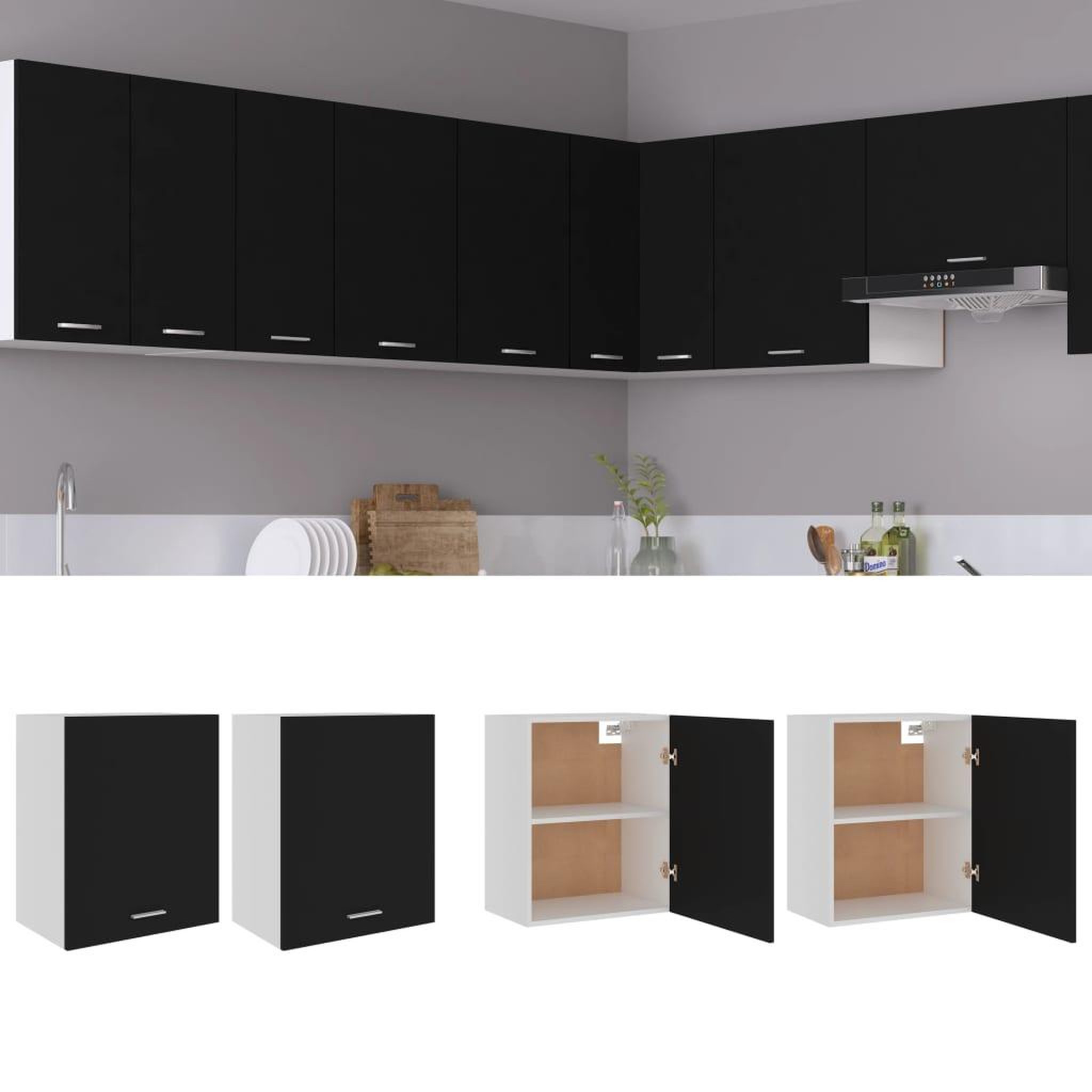 Voir la diapositive 1 : VIDAXL Armoires suspendues 2 pcs Noir 50x31x60 cm Bois d'ingenierie
