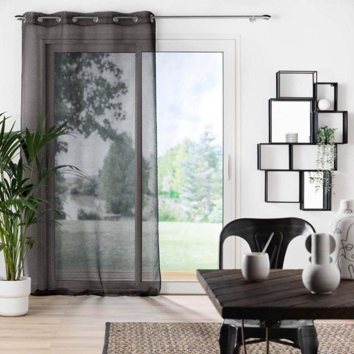 Paris Prix Rideau Voilage à Œillets  Amani  140x280cm Noir