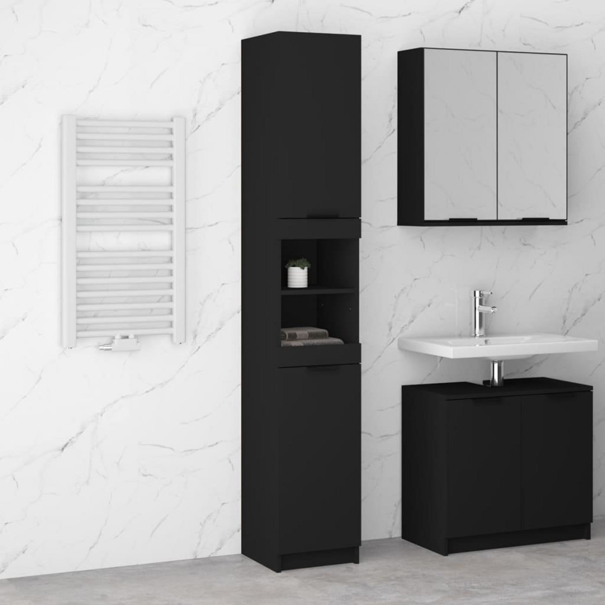 VIDAXL Armoire de salle de bain noir 32x34x188,5 cm bois d'ingenierie