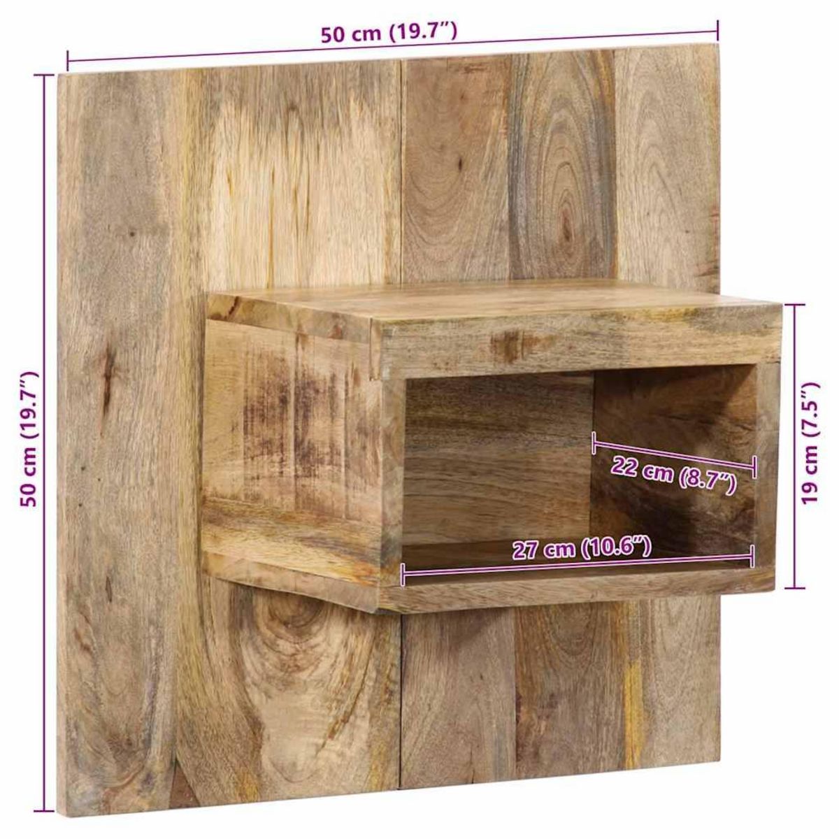 VIDAXL Table de chevet 50x27x50 cm bois massif de manguier brut