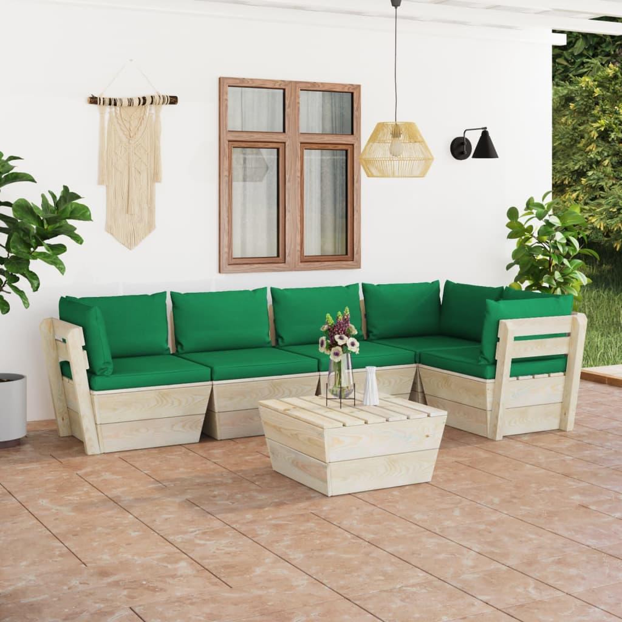 Voir la diapositive 1 : VIDAXL Salon de jardin palette 6 pcs avec coussins bois d'epicea