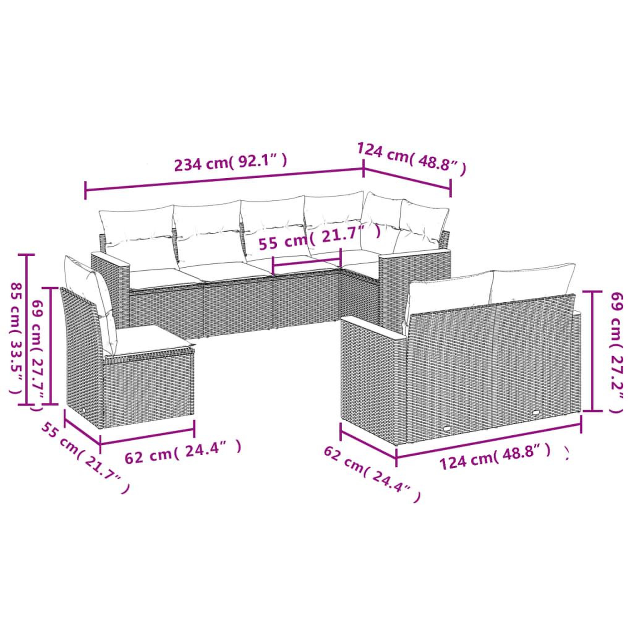 Voir la diapositive 4 : VIDAXL Salon de jardin 8 pcs avec coussins noir resine tressee