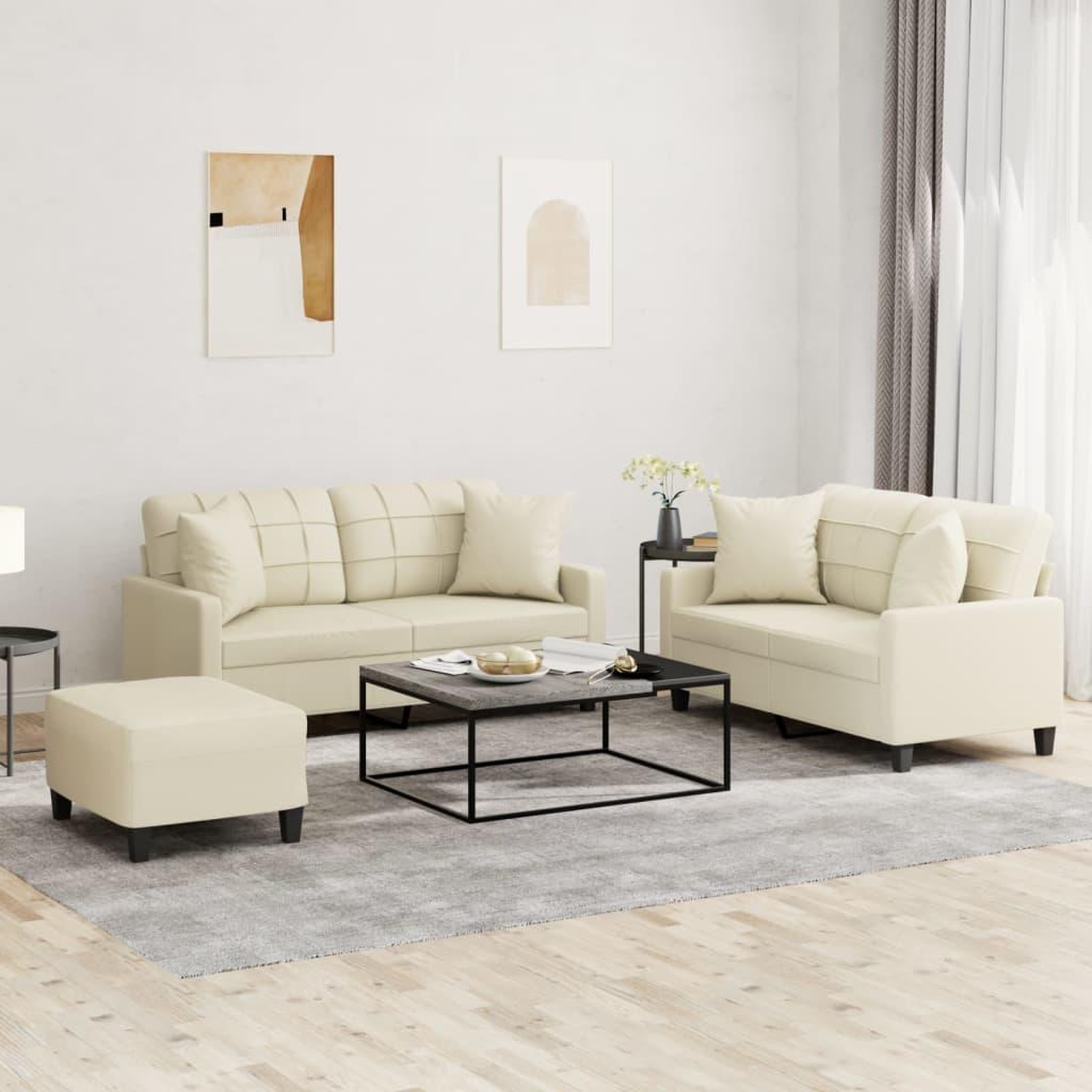 VIDAXL Ensemble de canapes 3 pcs avec coussins creme similicuir