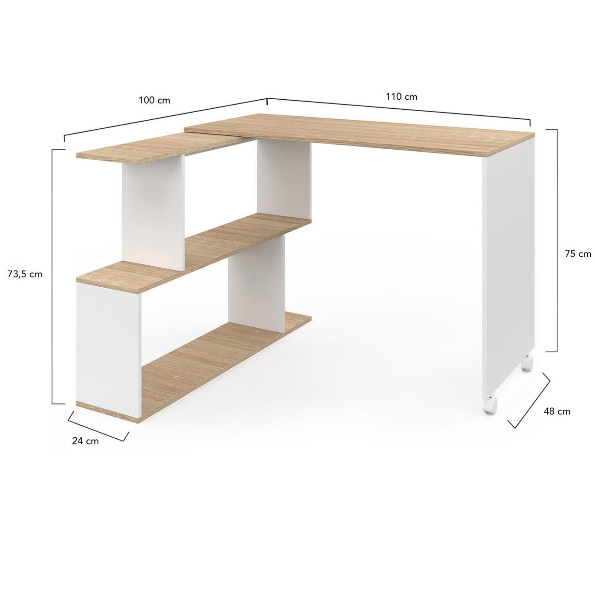 Voir la diapositive 5 : ID MARKET Bureau d'angle rotatif 180° joy étagère forme s bois façon hêtre et blanc