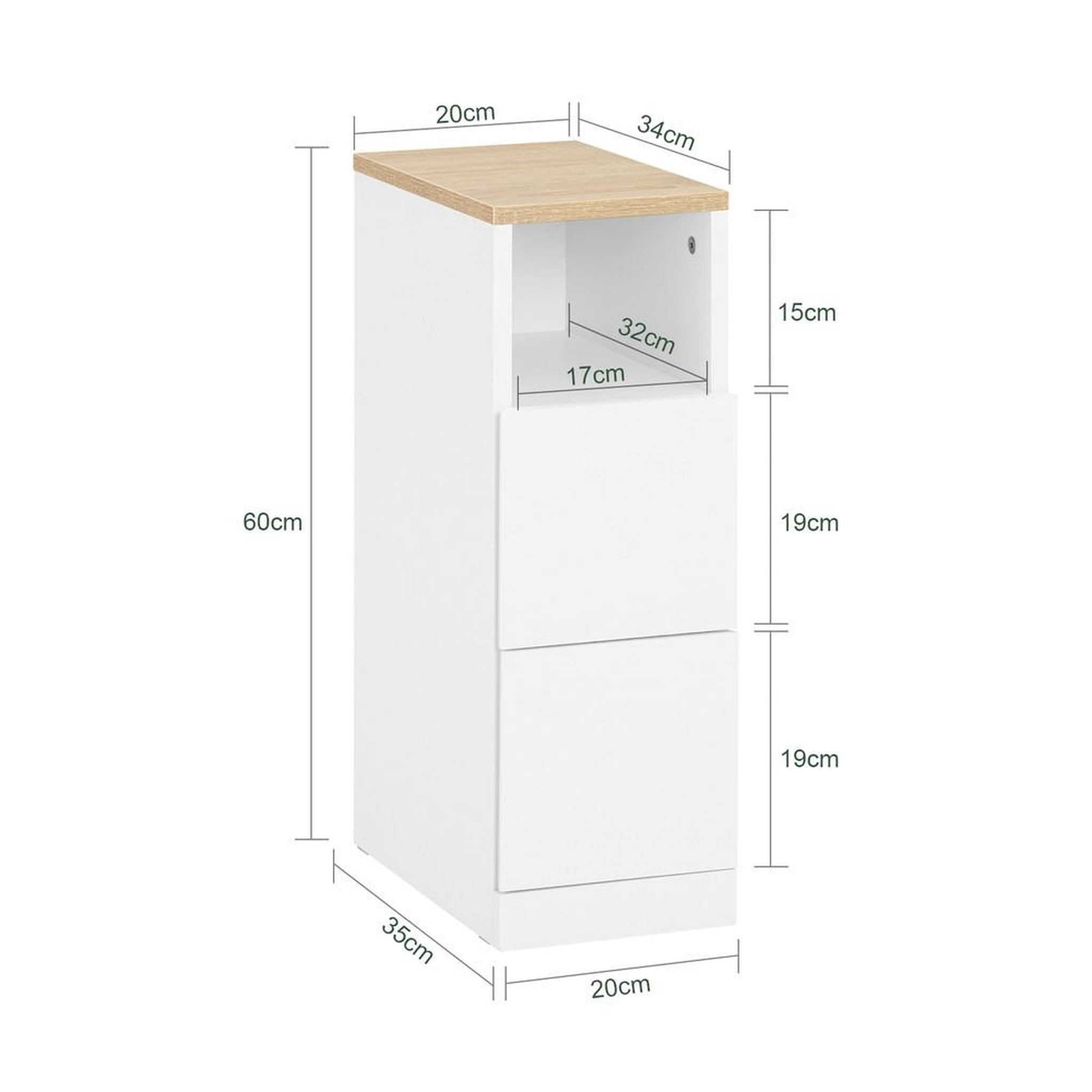 Voir la diapositive 3 : SOBUY SoBuy - Table De Chevet à deux tiroirs - Blanc - 35x20x60cm - Moderne - FBT149-NW
