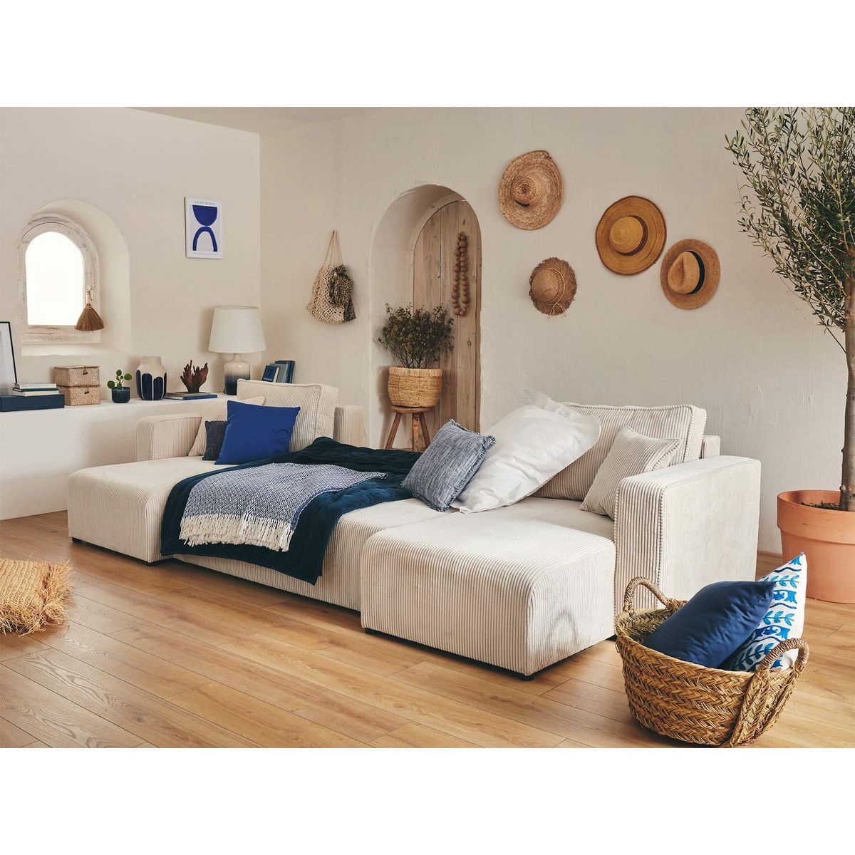 BEST MOBILIER Topaze - canapé panoramique en u - 7 places - convertible avec coffre - en velours côtelé