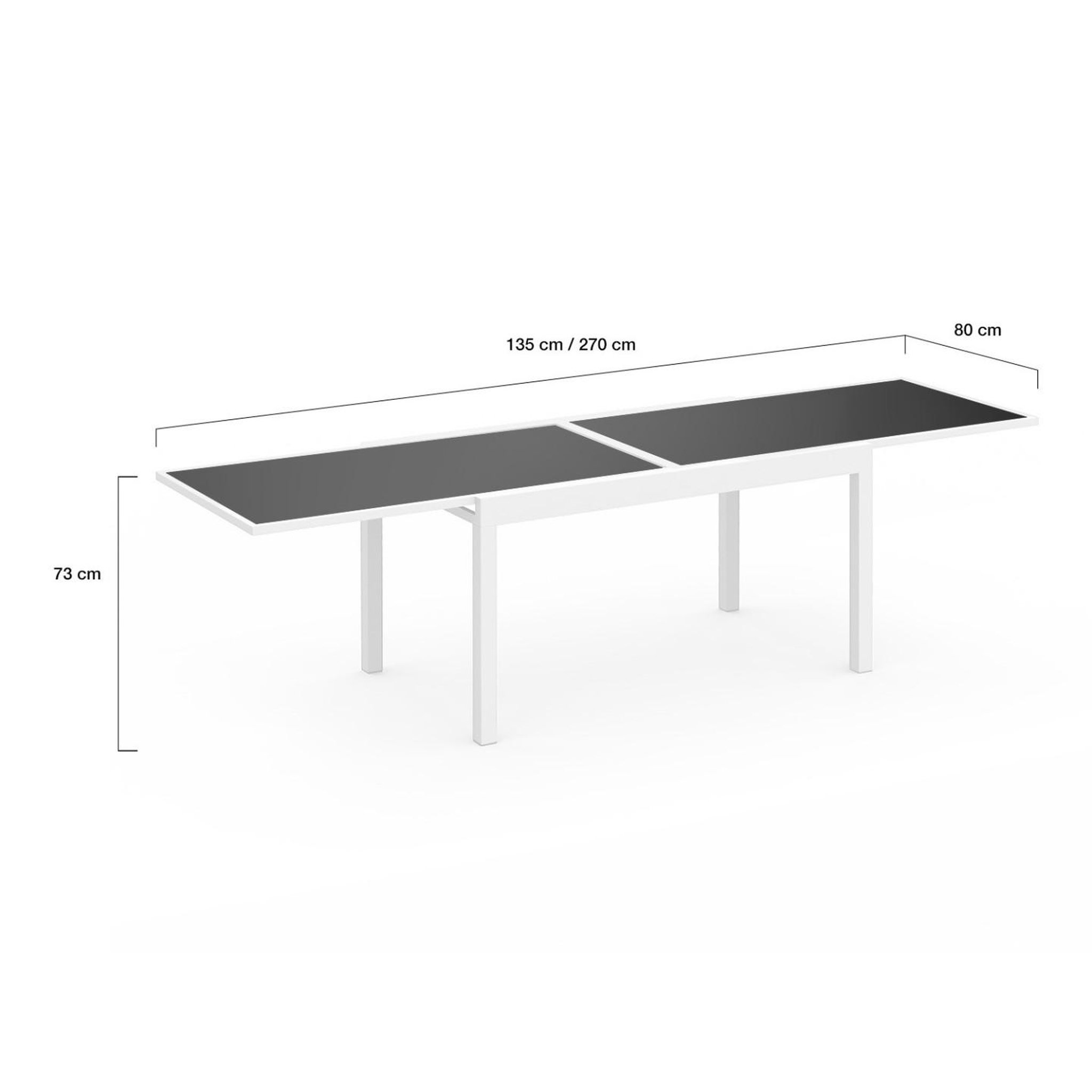 Voir la diapositive 6 : ID MARKET Salon de jardin madrid table extensible 135-270 cm et 12 chaises empilables blanc et gris