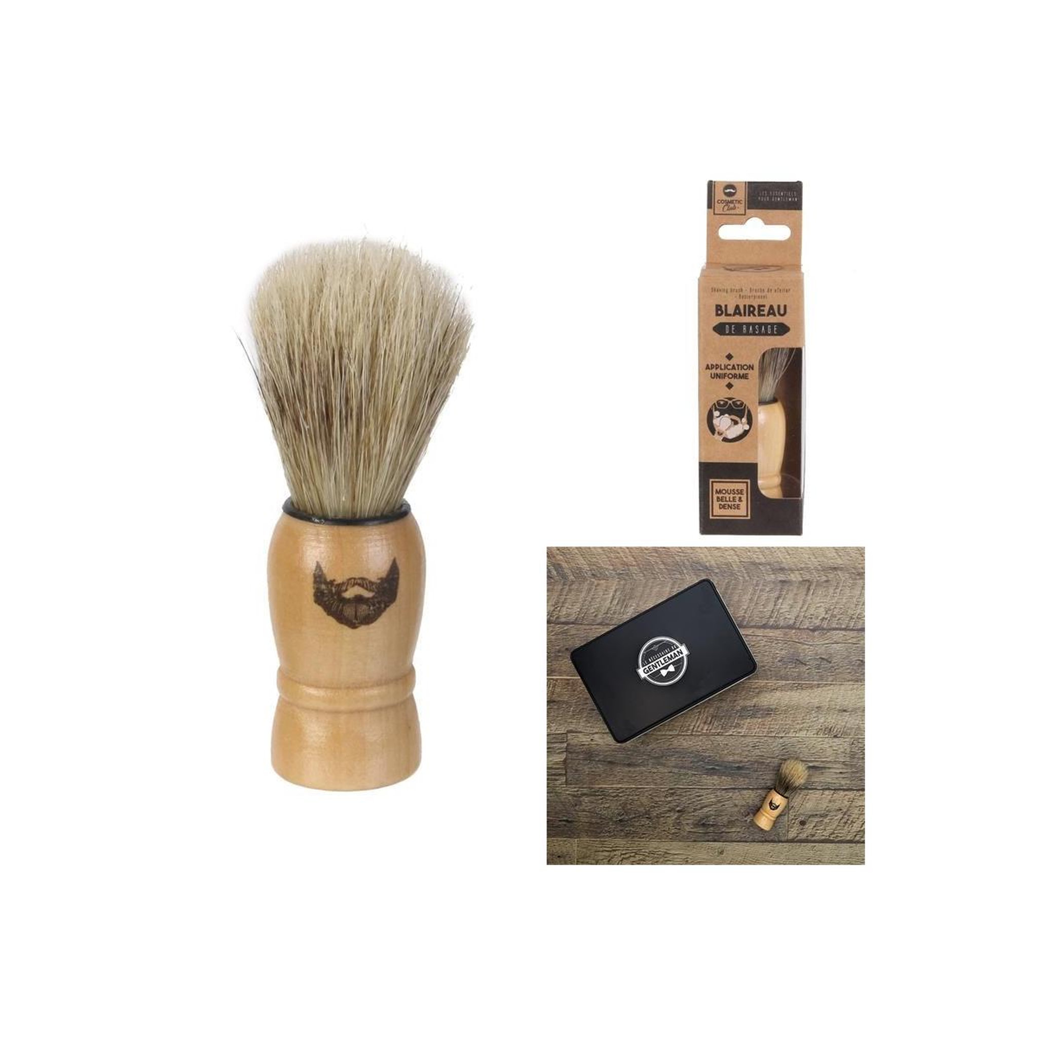 Voir la diapositive 3 : Cosmetic Club Blaireau de Rasage en Bois  Homme  10cm Beige