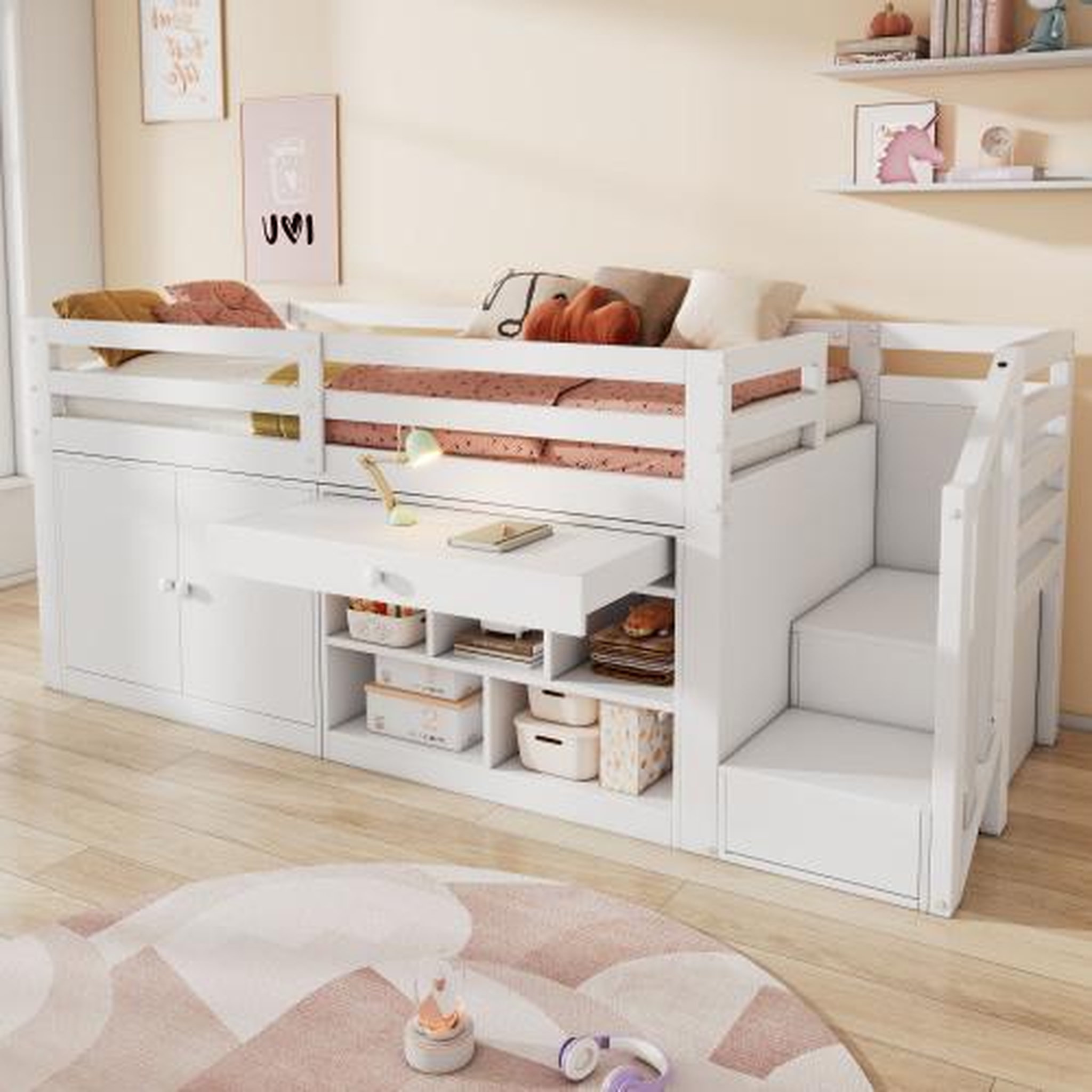 Voir la diapositive 5 : MERAX Lit enfant mi hauteur 90x200 cm coloris blanc bois massif