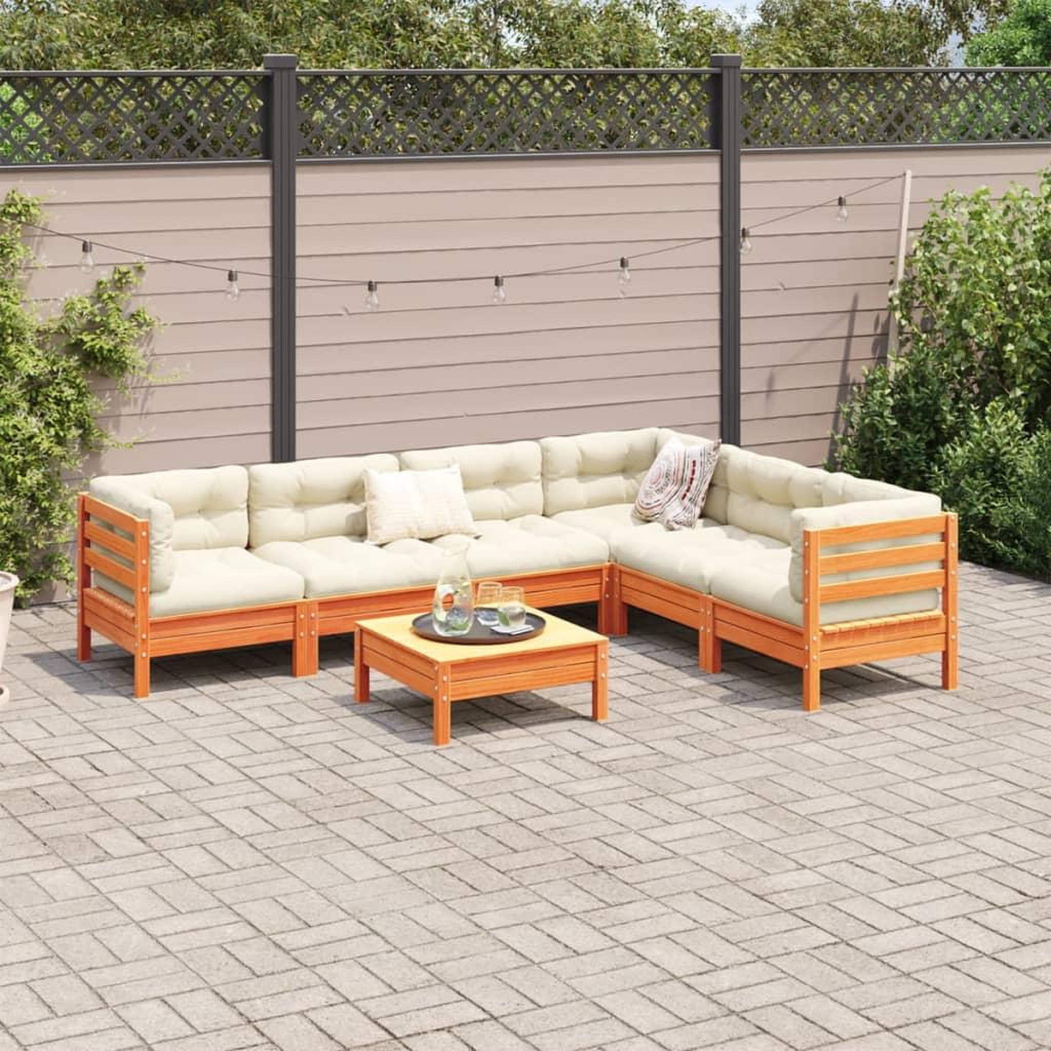 Voir la diapositive 3 : VIDAXL Salon de jardin 7 pcs avec coussins cire marron bois pin massif