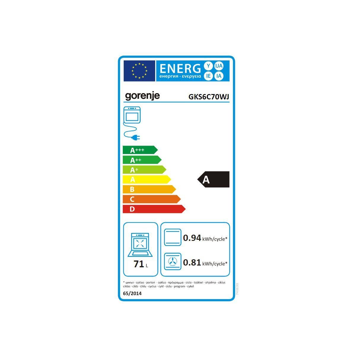 GORENJE Cuisinière gaz GKS6C70WJ