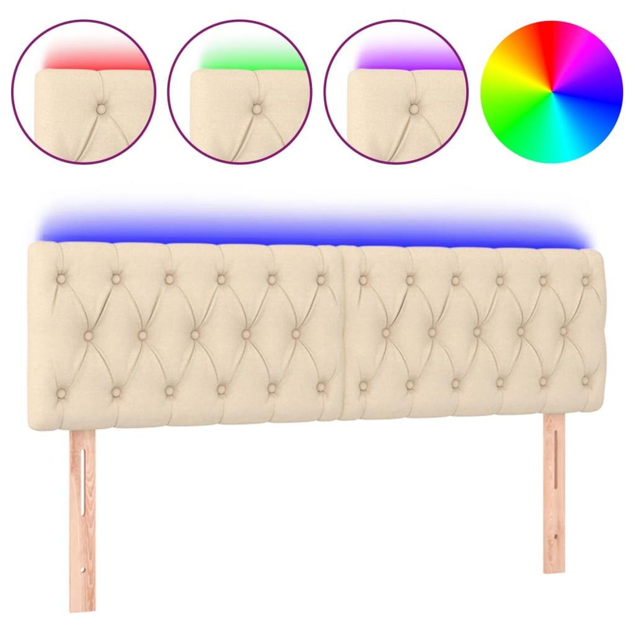 Voir la diapositive 2 : VIDAXL Tete de lit a LED Creme 144x7x78/88 cm Tissu