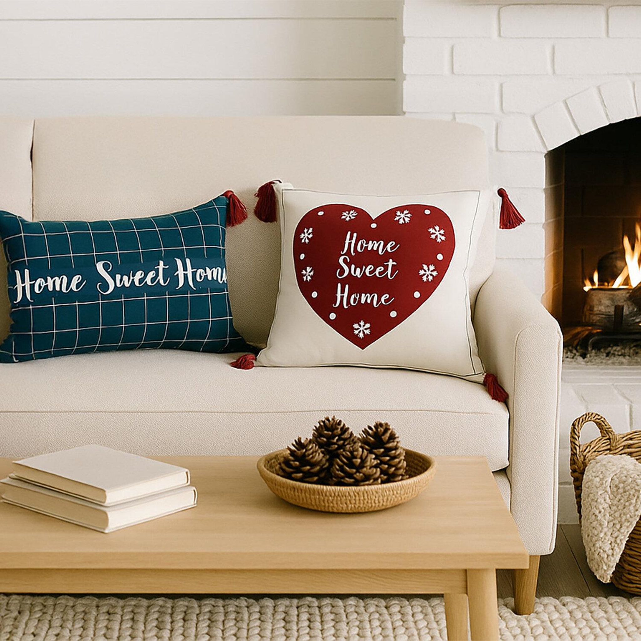 Voir la diapositive 2 : Les Ateliers du Linge Coussin imprimé en polycoton sweet home