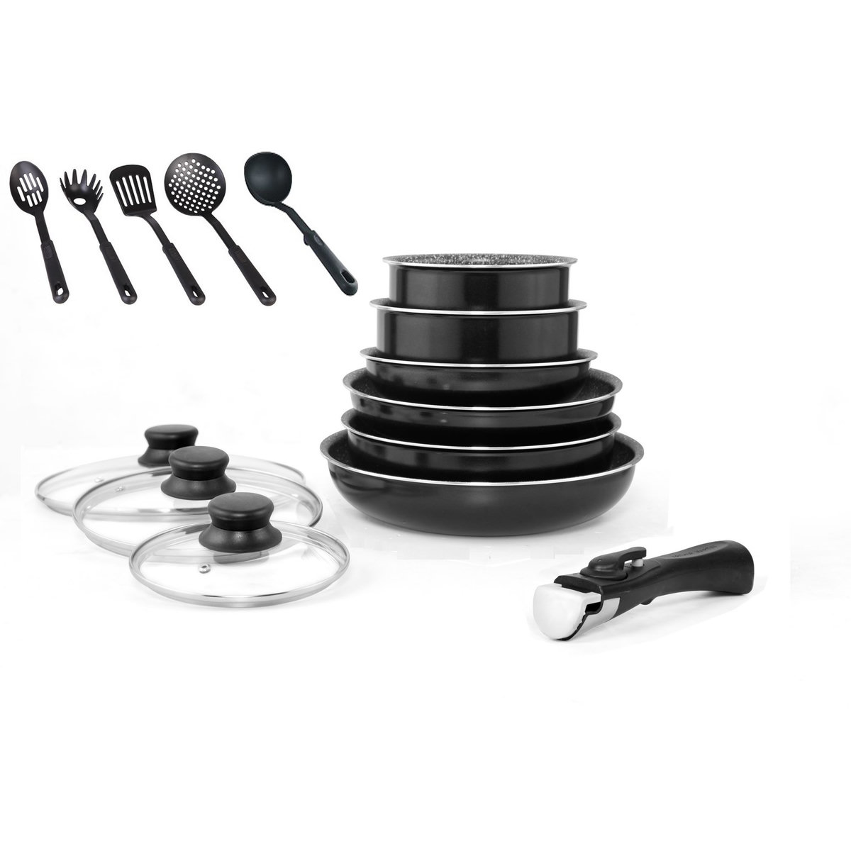 Arthur Martin Batterie de cuisine Induction 15 pièces amovible en aluminium noir