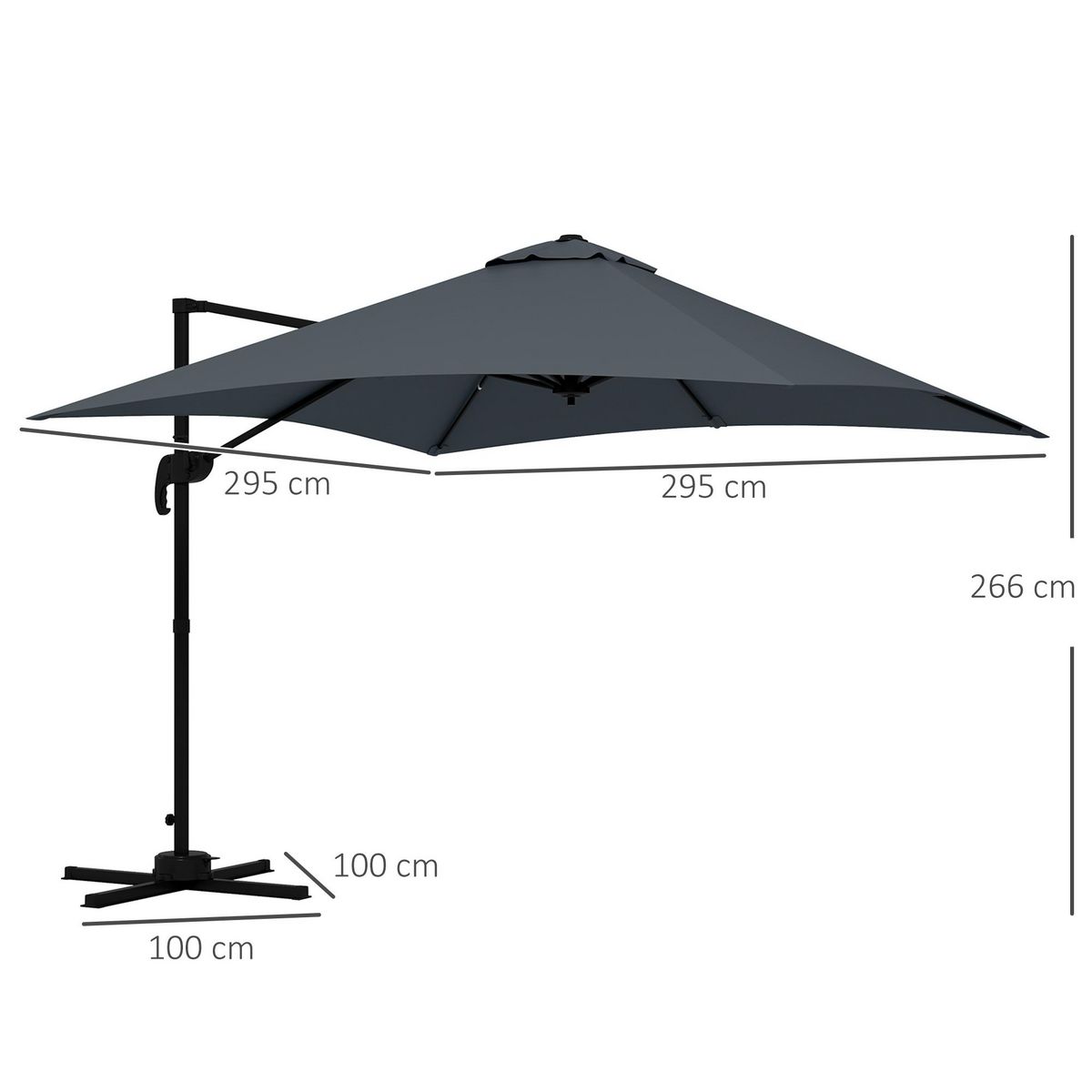 OUTSUNNY Parasol déporté carré inclinable pivotant 360° manivelle piètement acier dim. 2,95L x 2,95l x 2,66H m gris