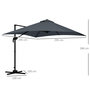 Voir la diapositive 3 : OUTSUNNY Parasol déporté carré inclinable pivotant 360° manivelle piètement acier dim. 2,95L x 2,95l x 2,66H m gris