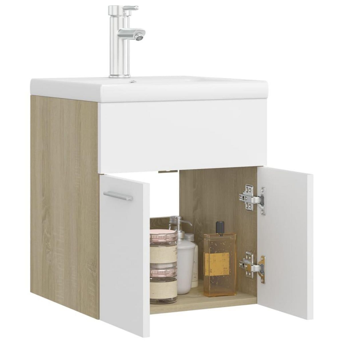 VIDAXL Armoire d'evier avec lavabo integre blanc et chene sonoma