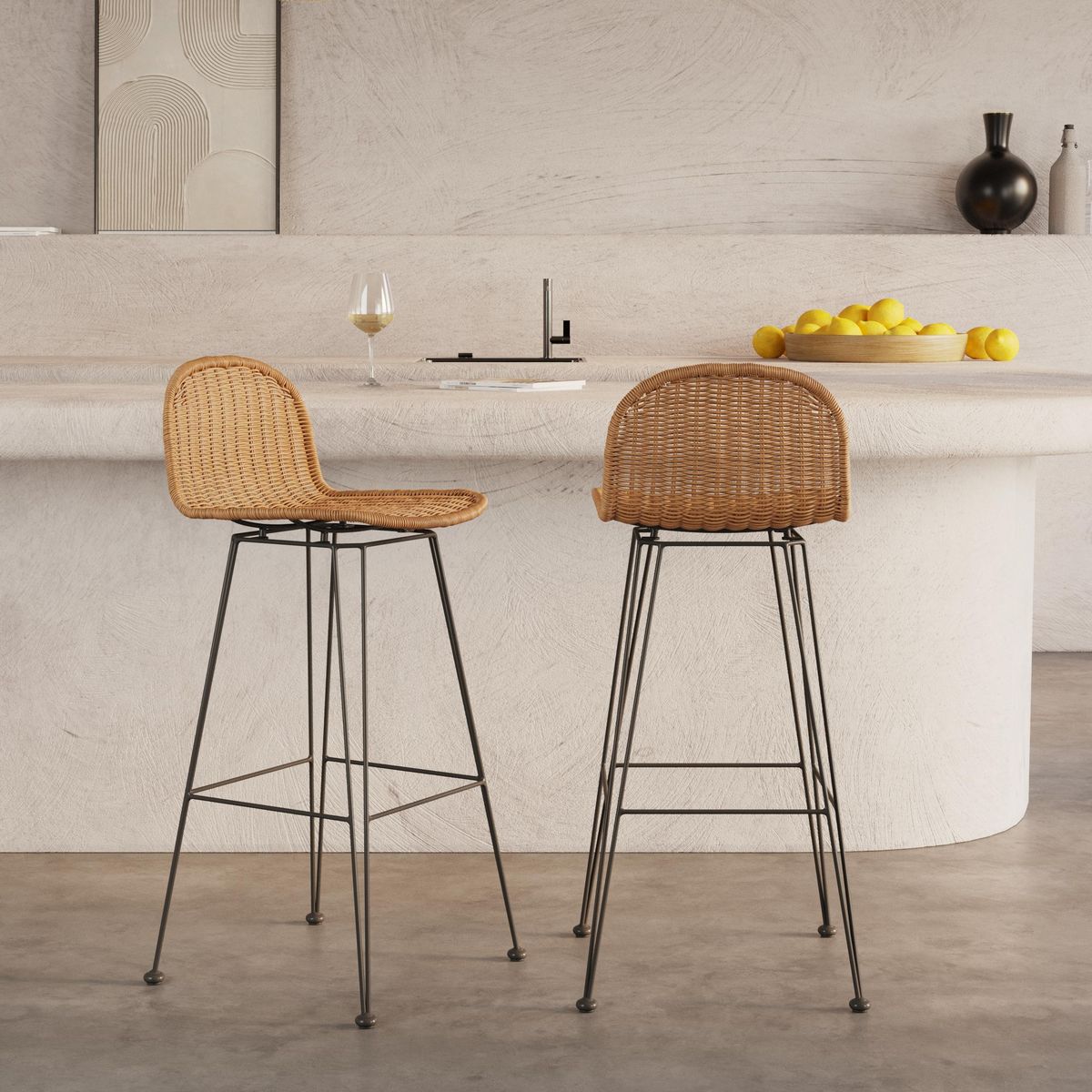 Rendez vous déco Lot de 2 chaises de bar mi-hauteur 63 cm en résine tressée marron - Jigani