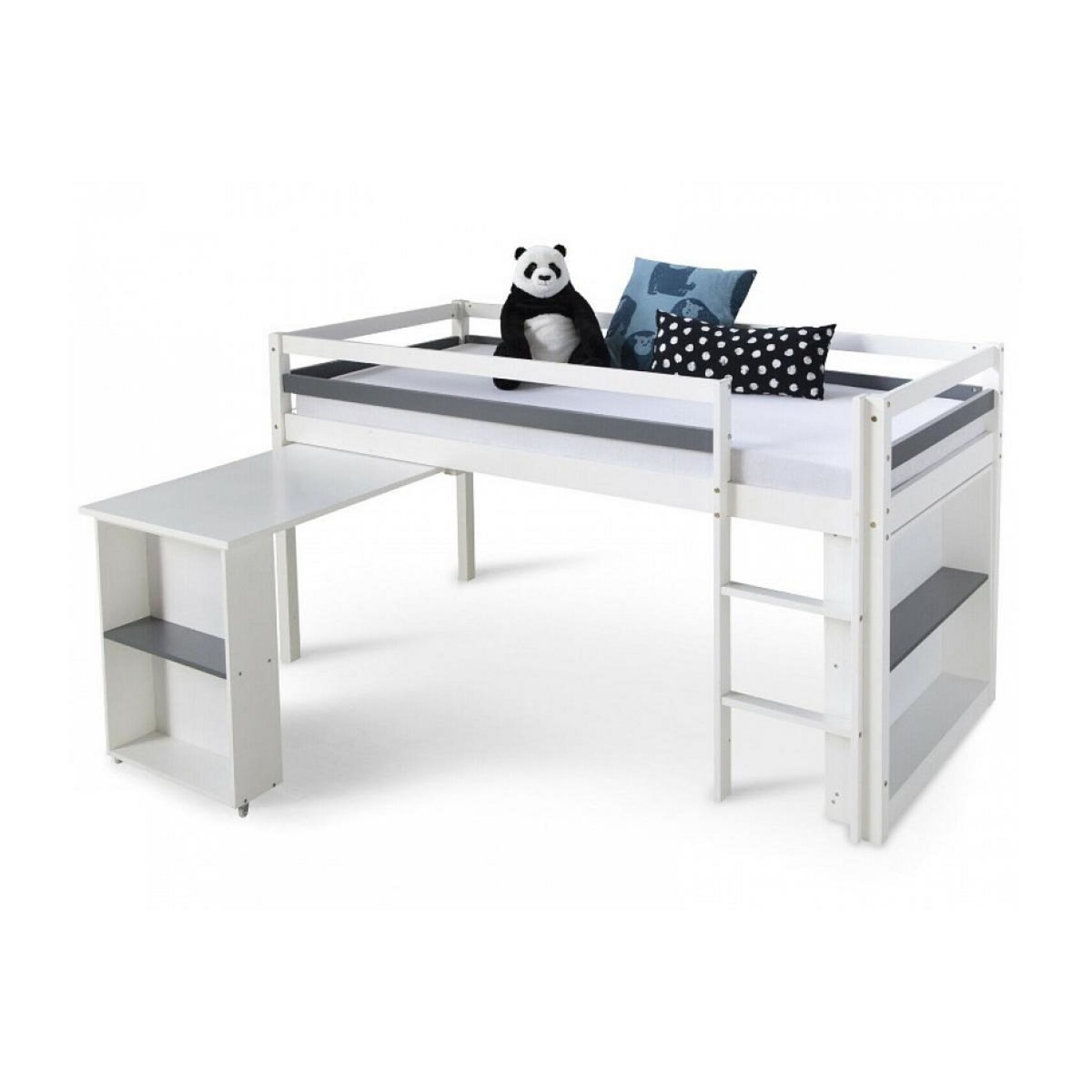 HomeStyle4U Lit Mezzanine Bois Blanc 90x200 Avec Bureau