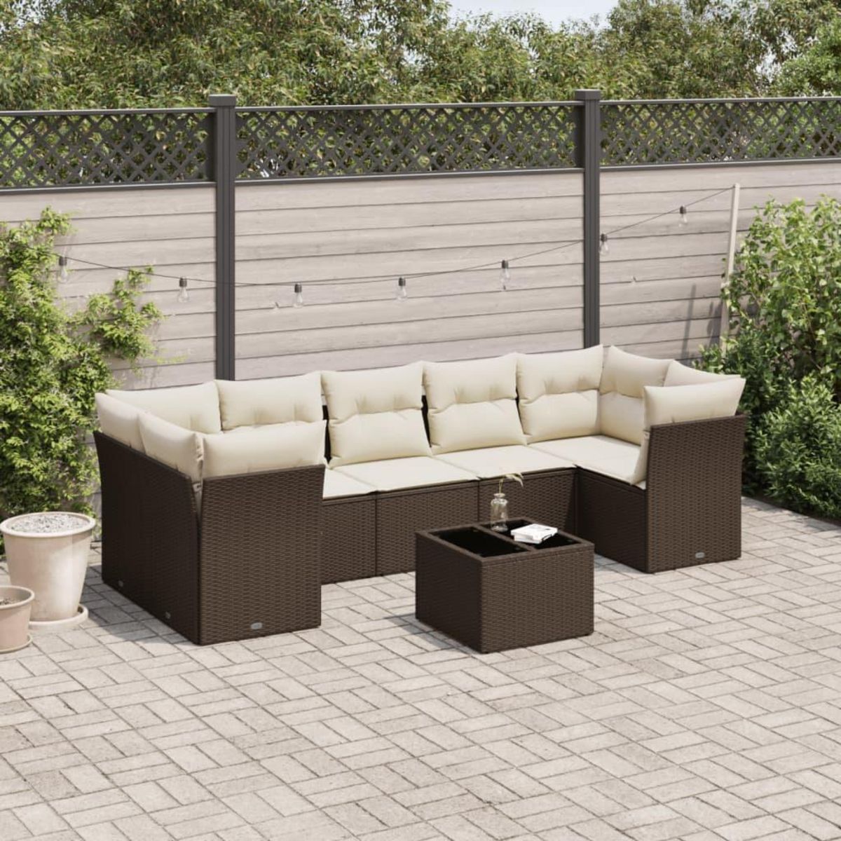 VIDAXL Salon de jardin 8 pcs avec coussins marron resine tressee